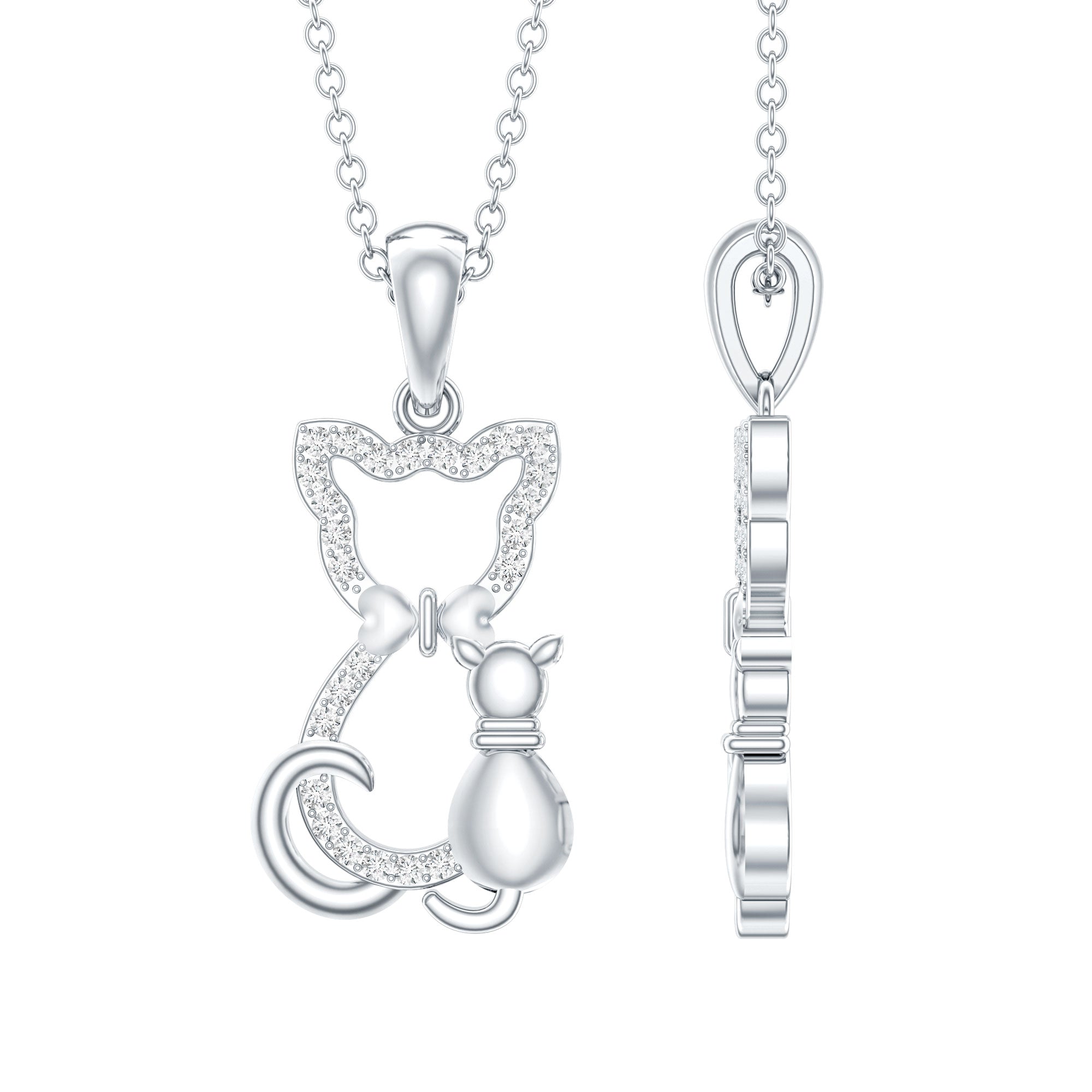 Certified Diamond Kitty Cat Pendant Necklace