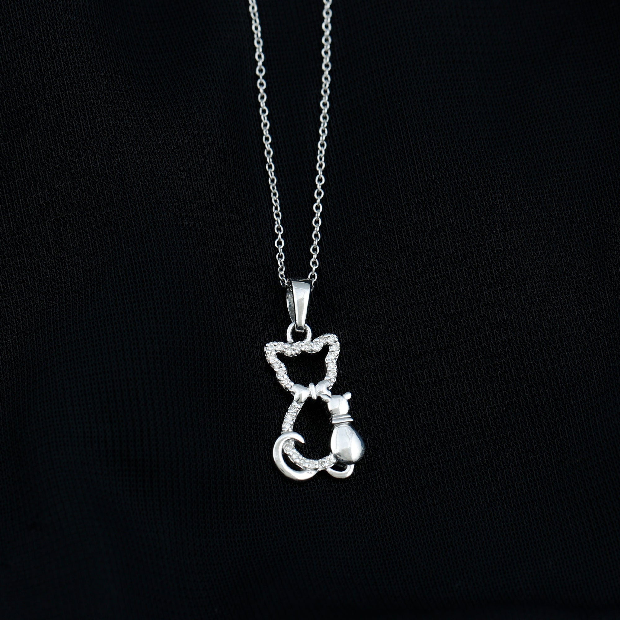 Certified Diamond Kitty Cat Pendant Necklace