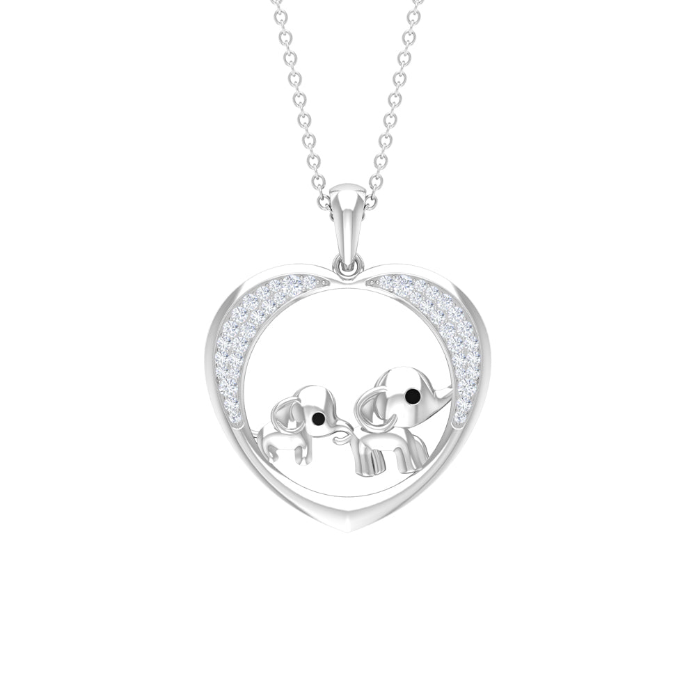 Diamond Elephant Mother Child Necklace
