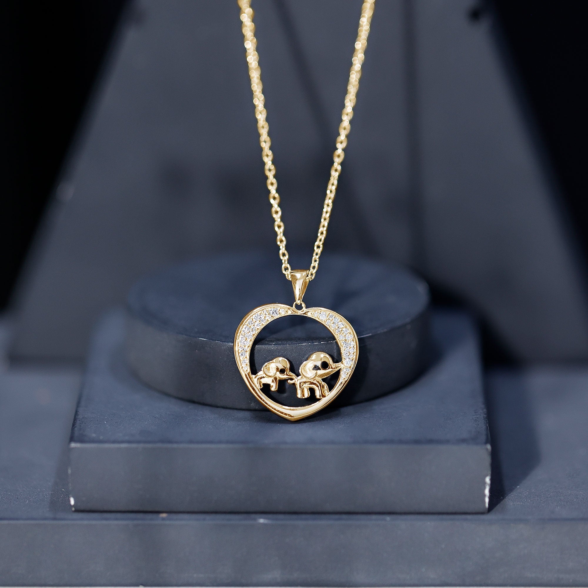 Diamond Elephant Mother Child Necklace