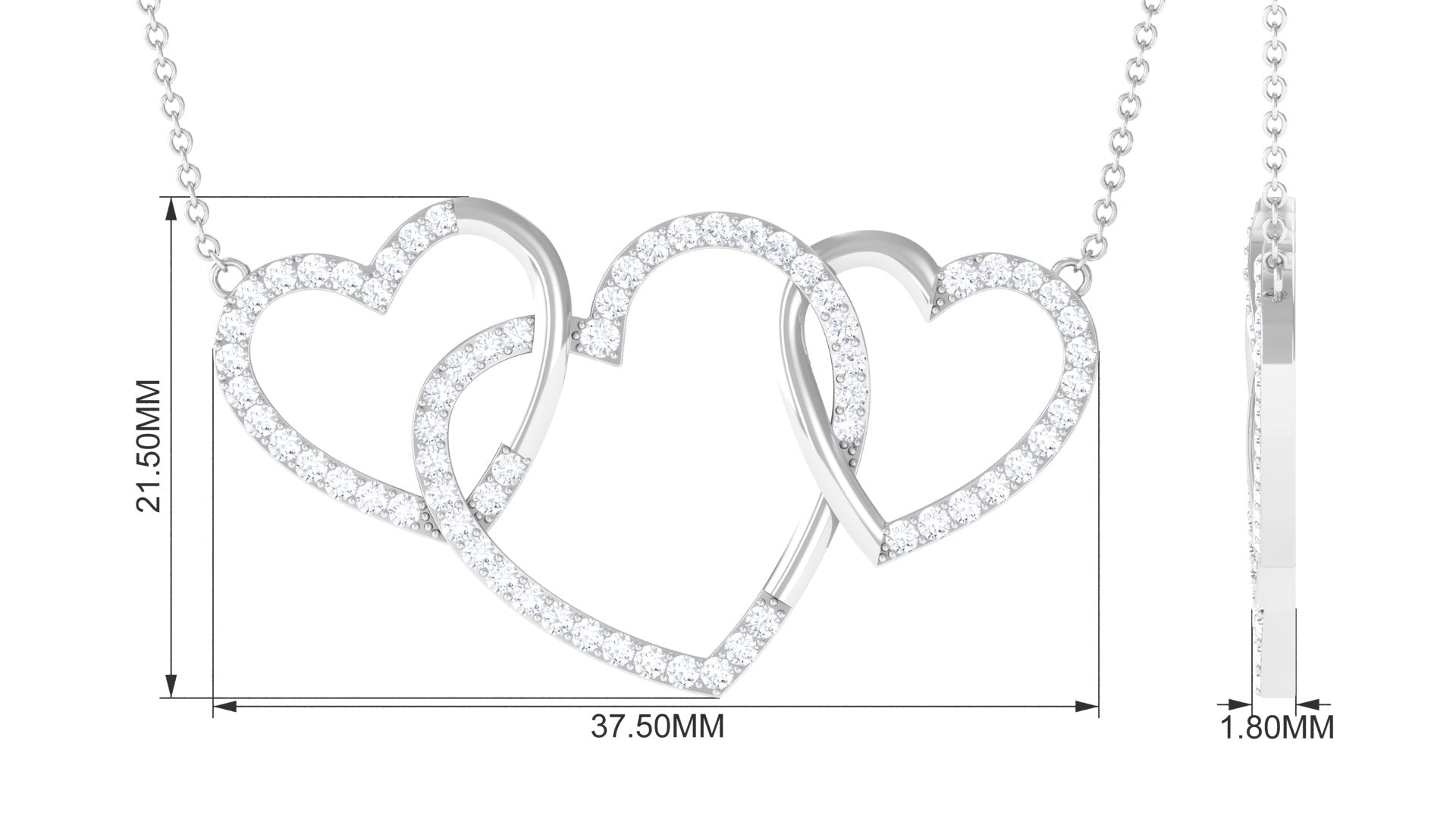 Certified Diamond Three Heart Necklace