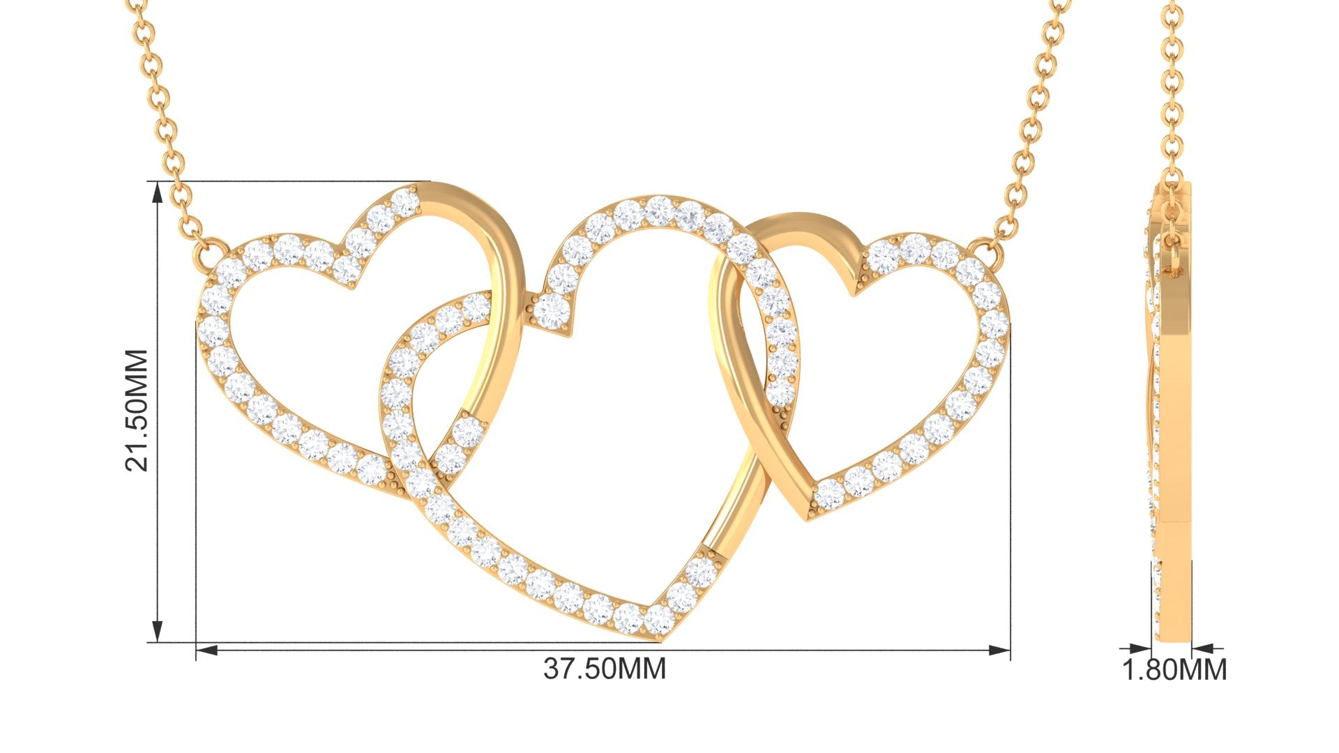 Certified Diamond Three Heart Necklace