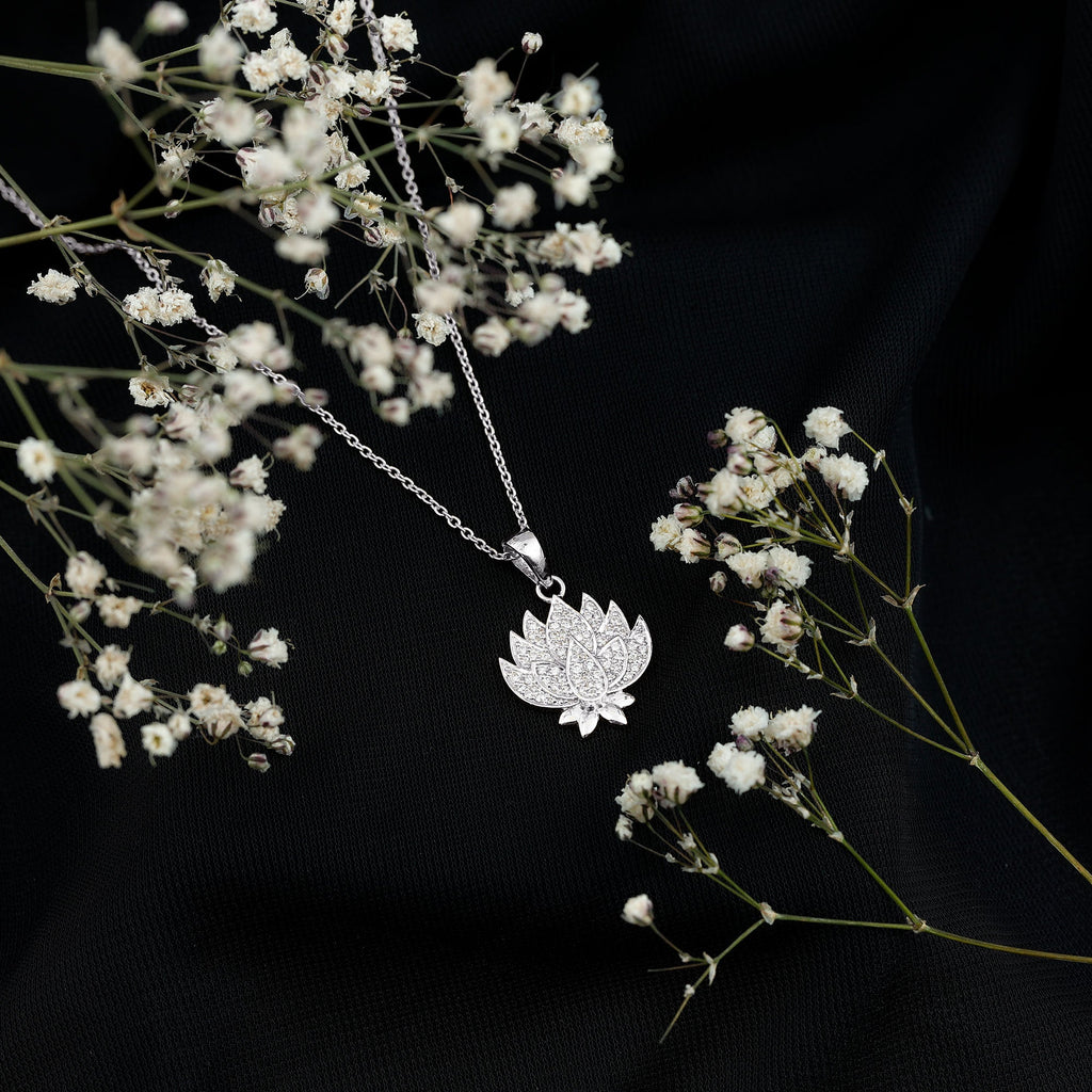 Diamond Designer Lotus Flower Necklace