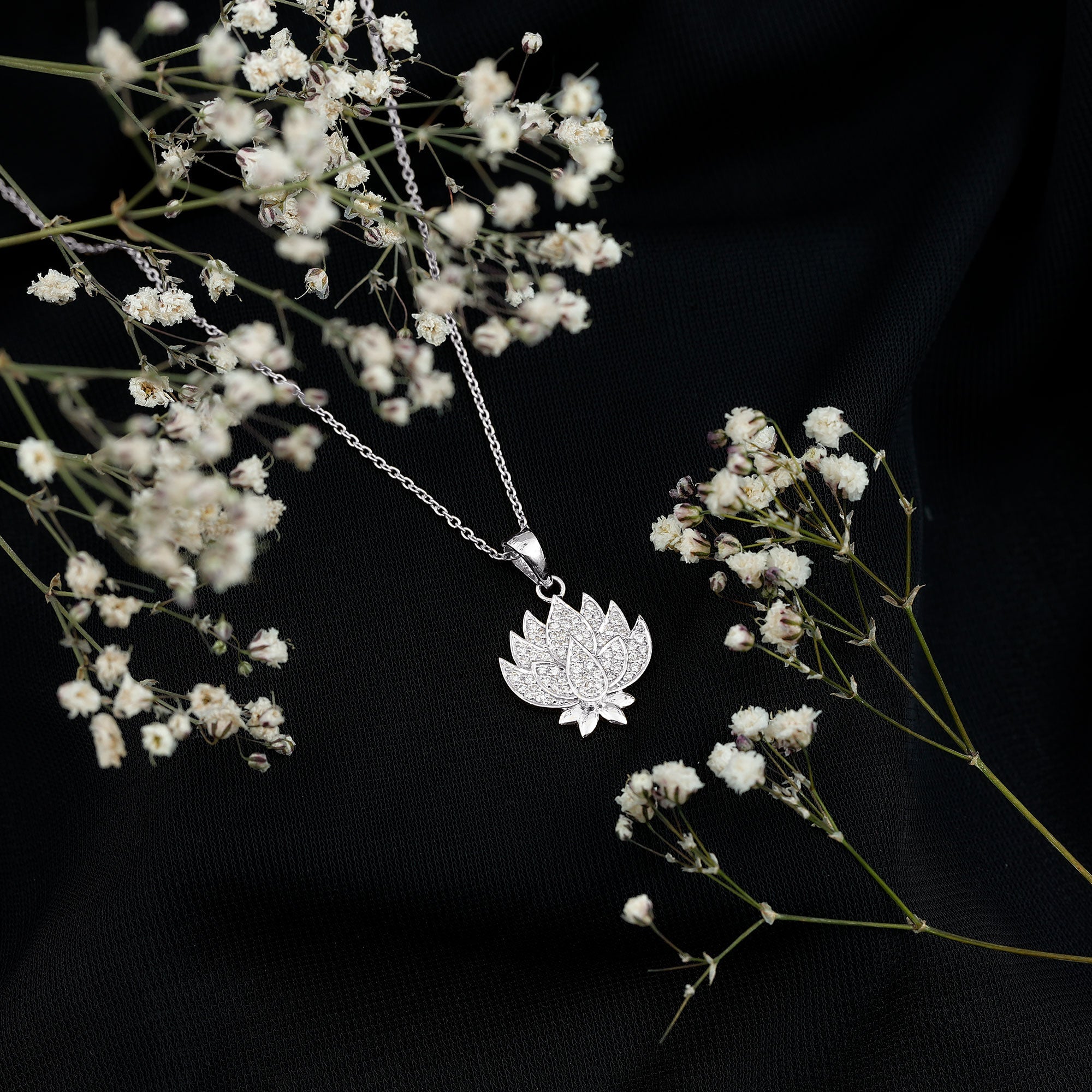 Diamond Designer Lotus Flower Necklace