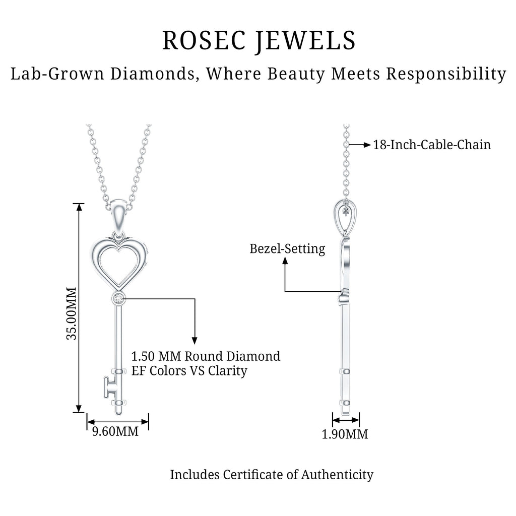 Diamond Heart Key Pendant Necklace For Women