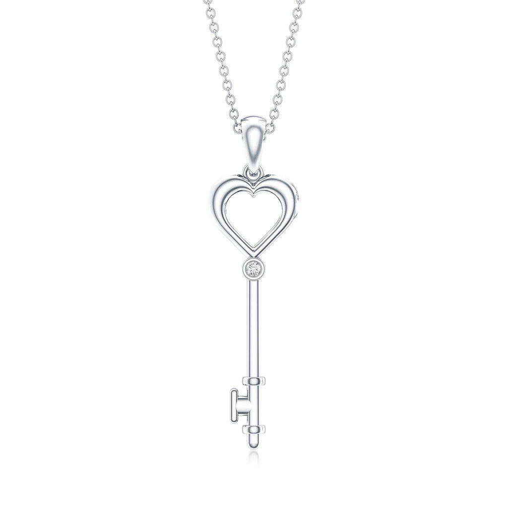 Diamond Heart Key Pendant Necklace For Women