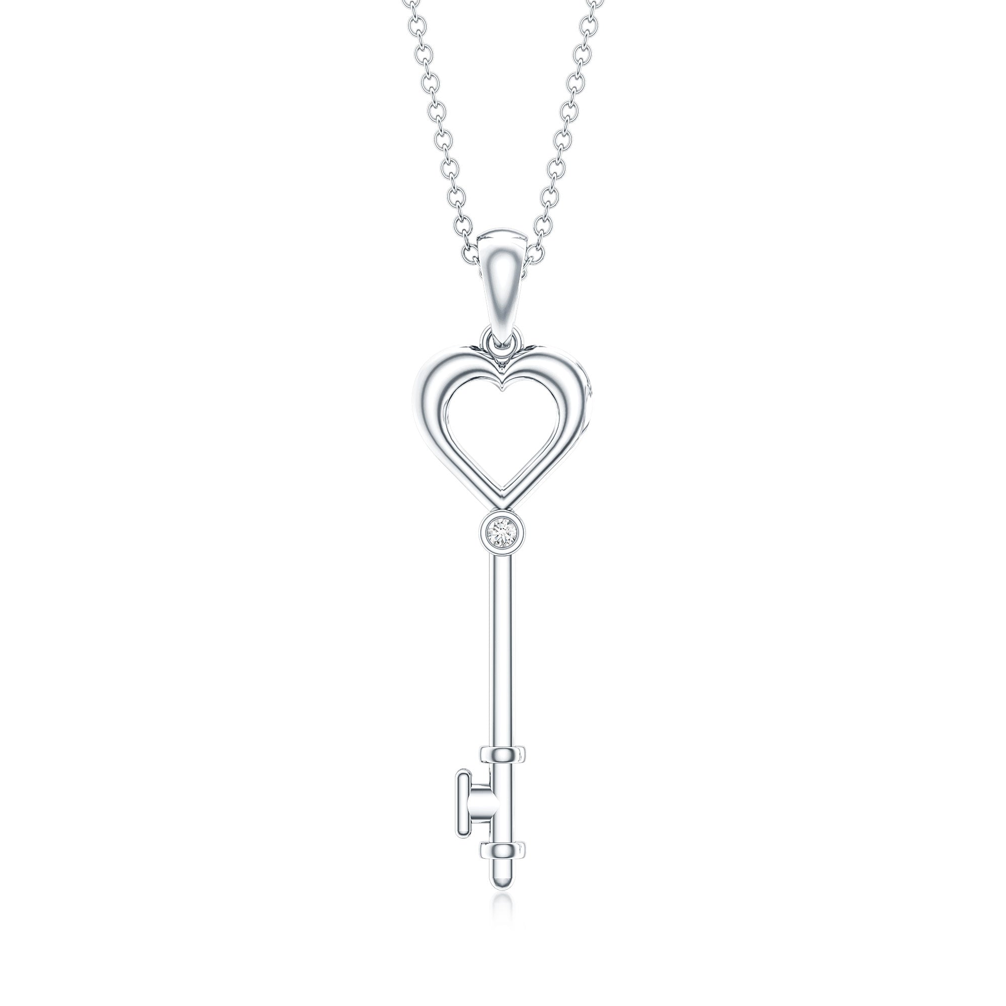 Diamond Heart Key Pendant Necklace For Women