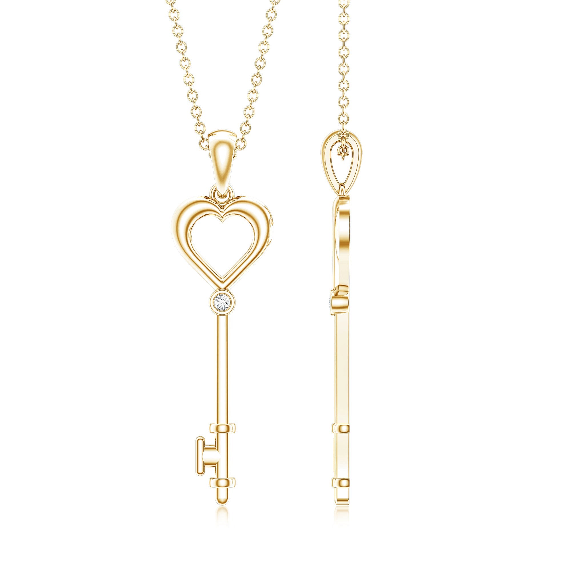 Diamond Heart Key Pendant Necklace For Women