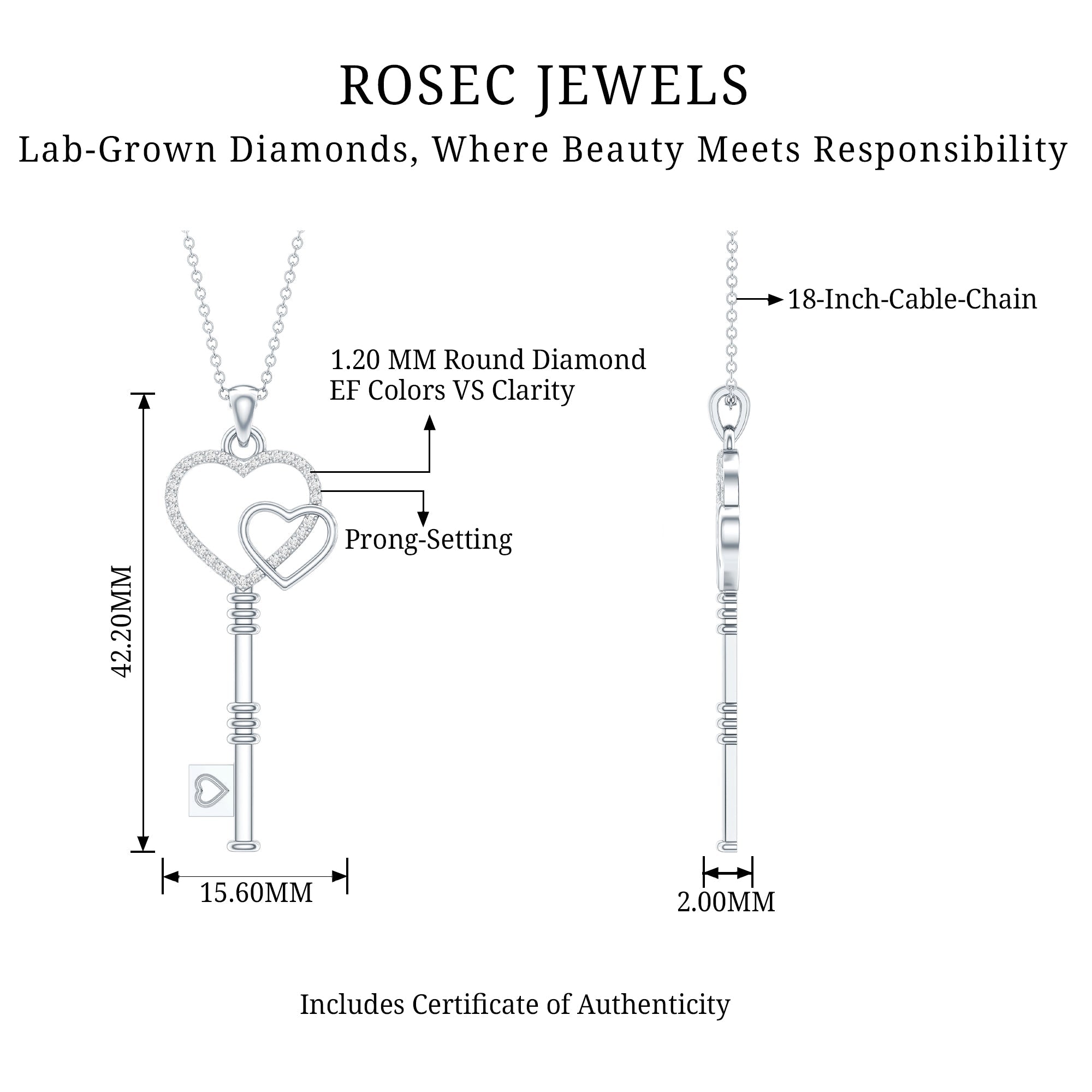 Diamond Key To My Heart Necklace for Women