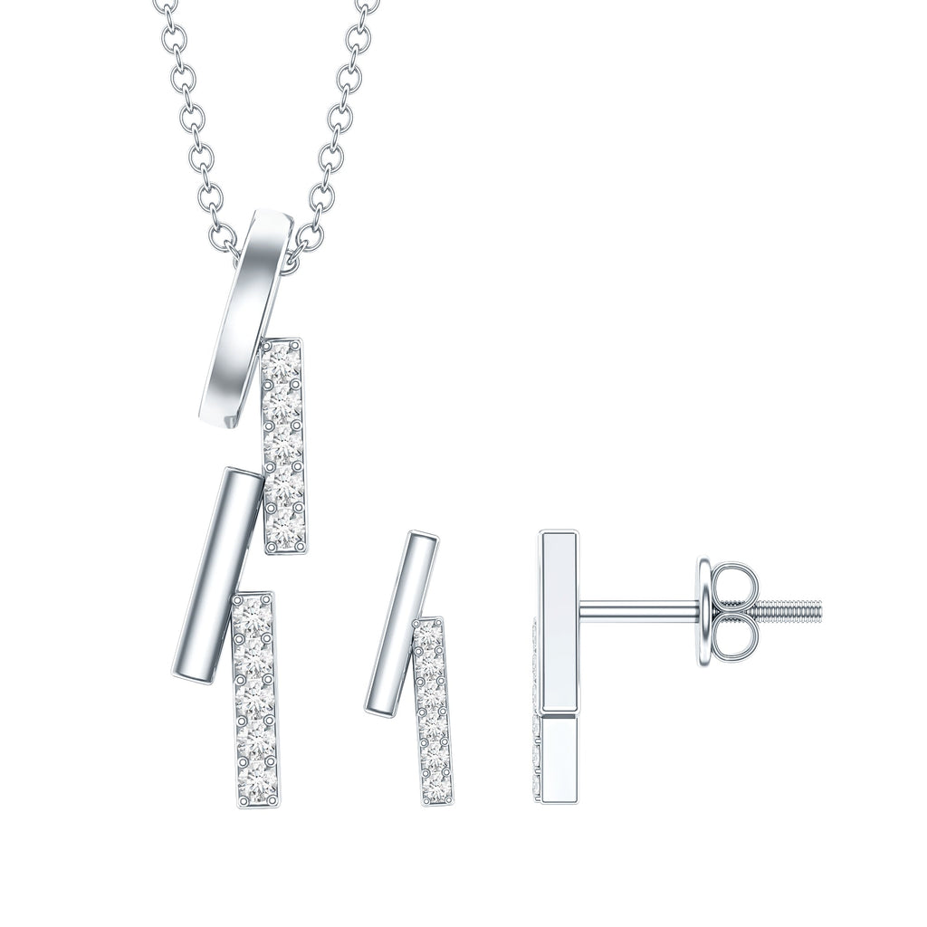 Certified Diamond Bar Dangle Necklace Earrings Set