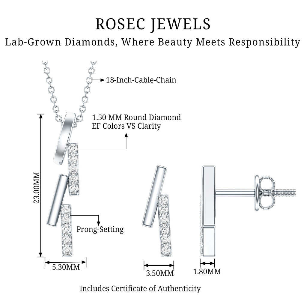 Certified Diamond Bar Dangle Necklace Earrings Set