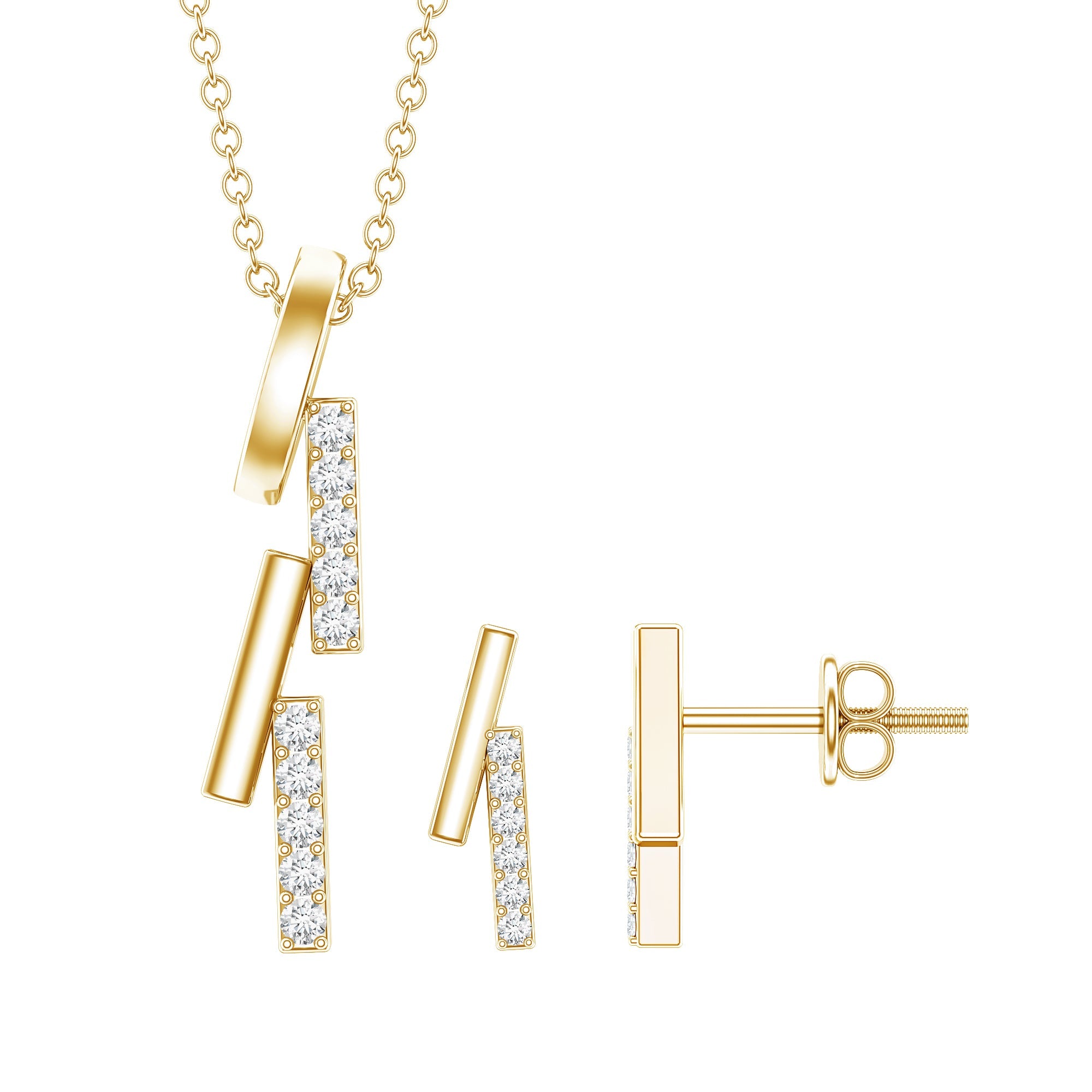 Certified Diamond Bar Dangle Necklace Earrings Set