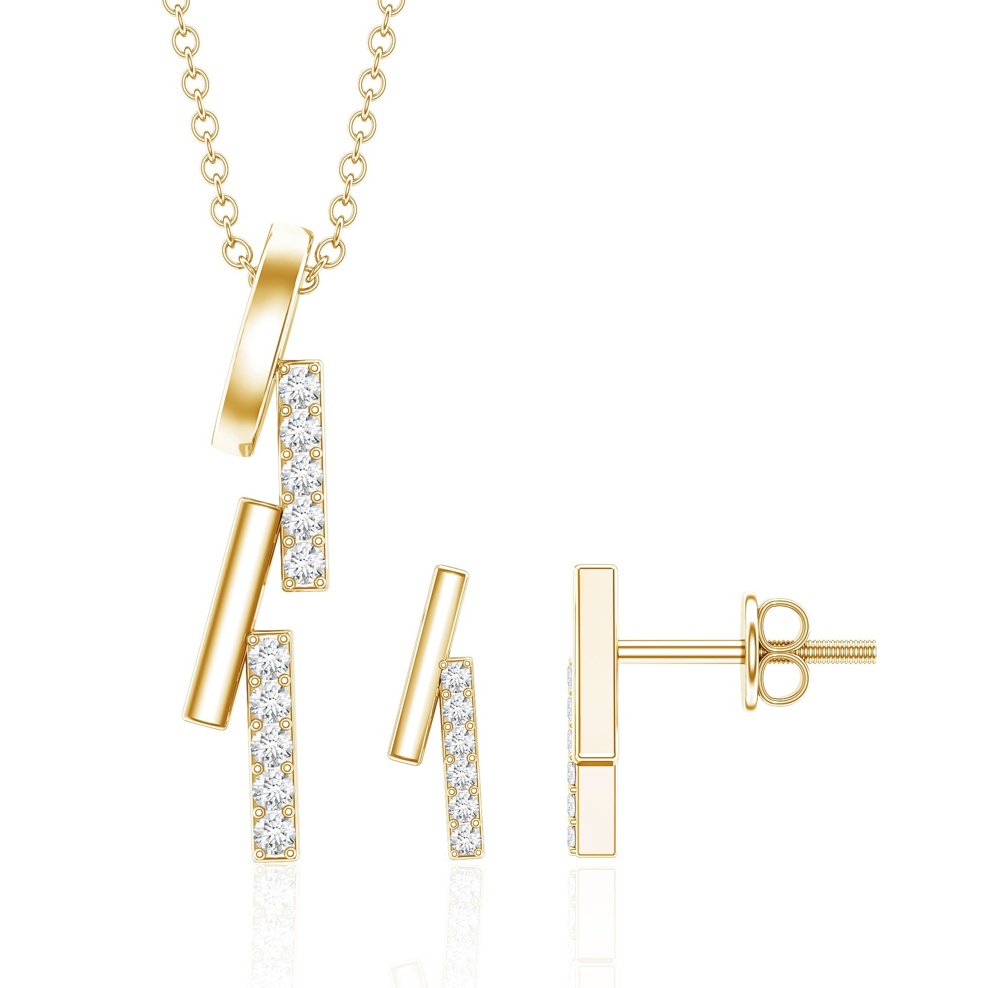 Certified Diamond Bar Dangle Necklace Earrings Set