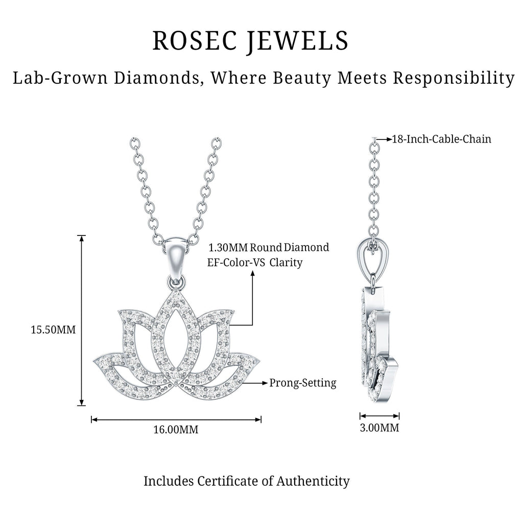 Diamond Lotus Flower Necklace in Pave Setting