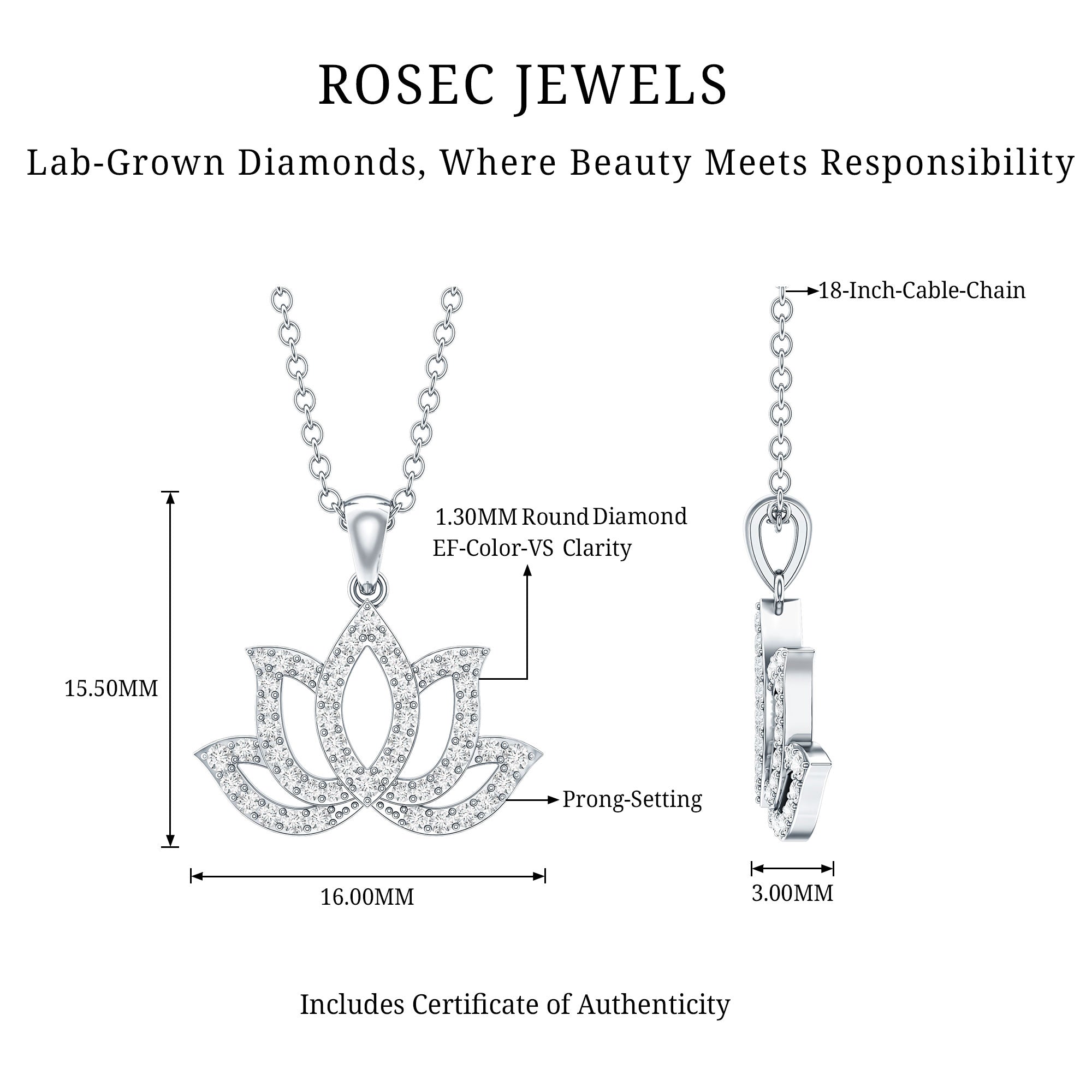 Diamond Lotus Flower Necklace in Pave Setting