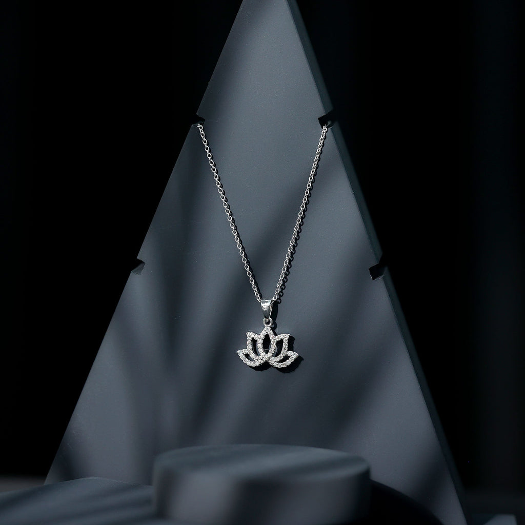 Diamond Lotus Flower Necklace in Pave Setting