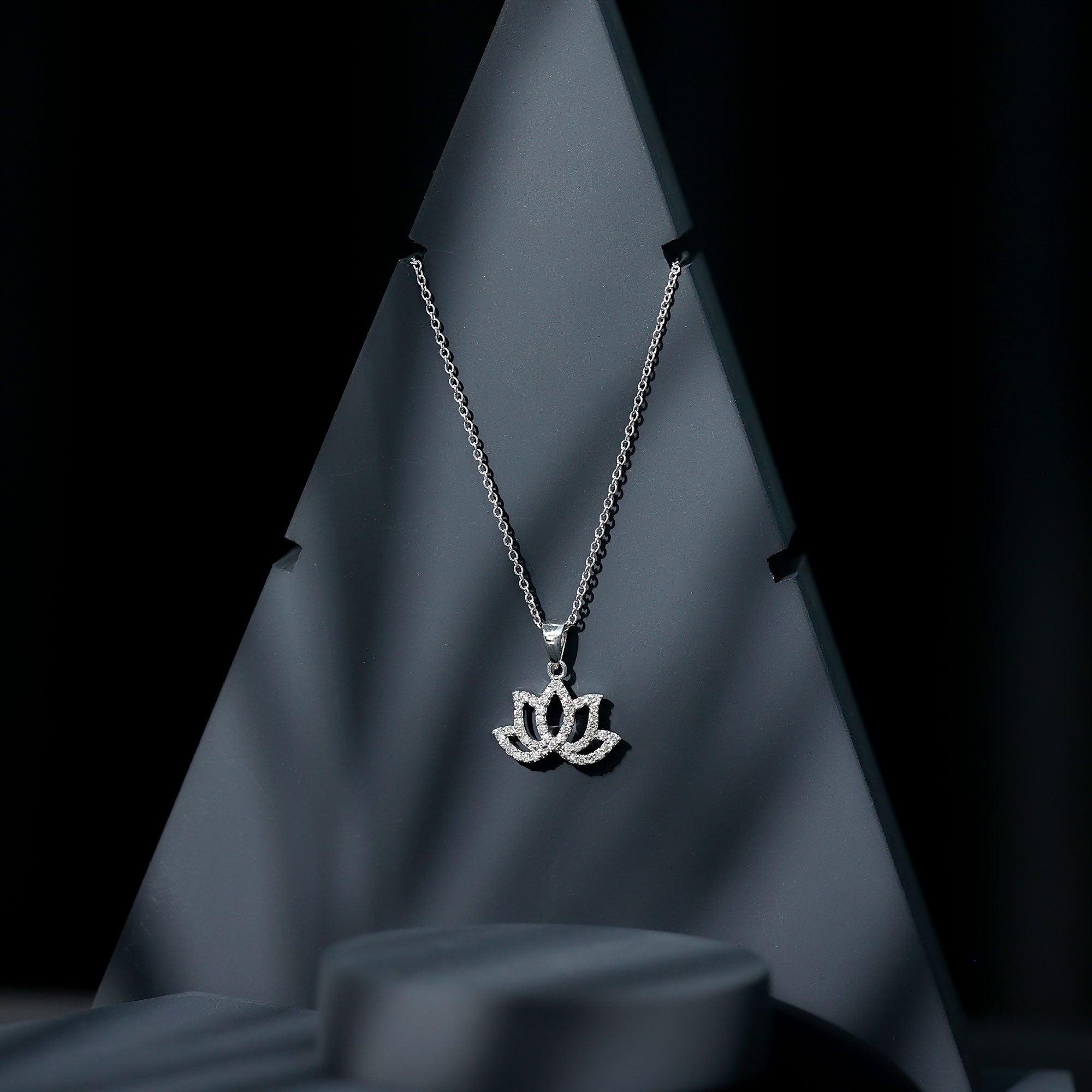 Diamond Lotus Flower Necklace in Pave Setting