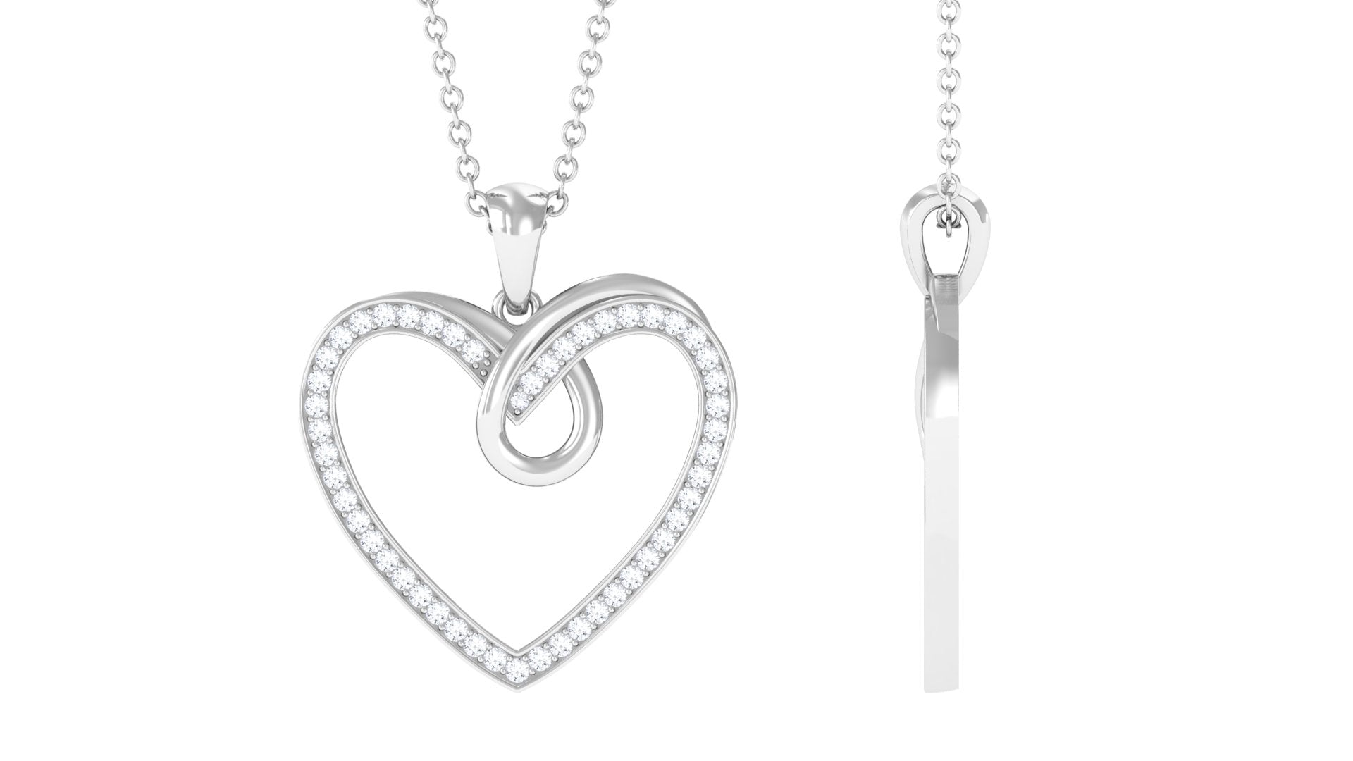 Pave Set Diamond Open Heart Pendant Necklace