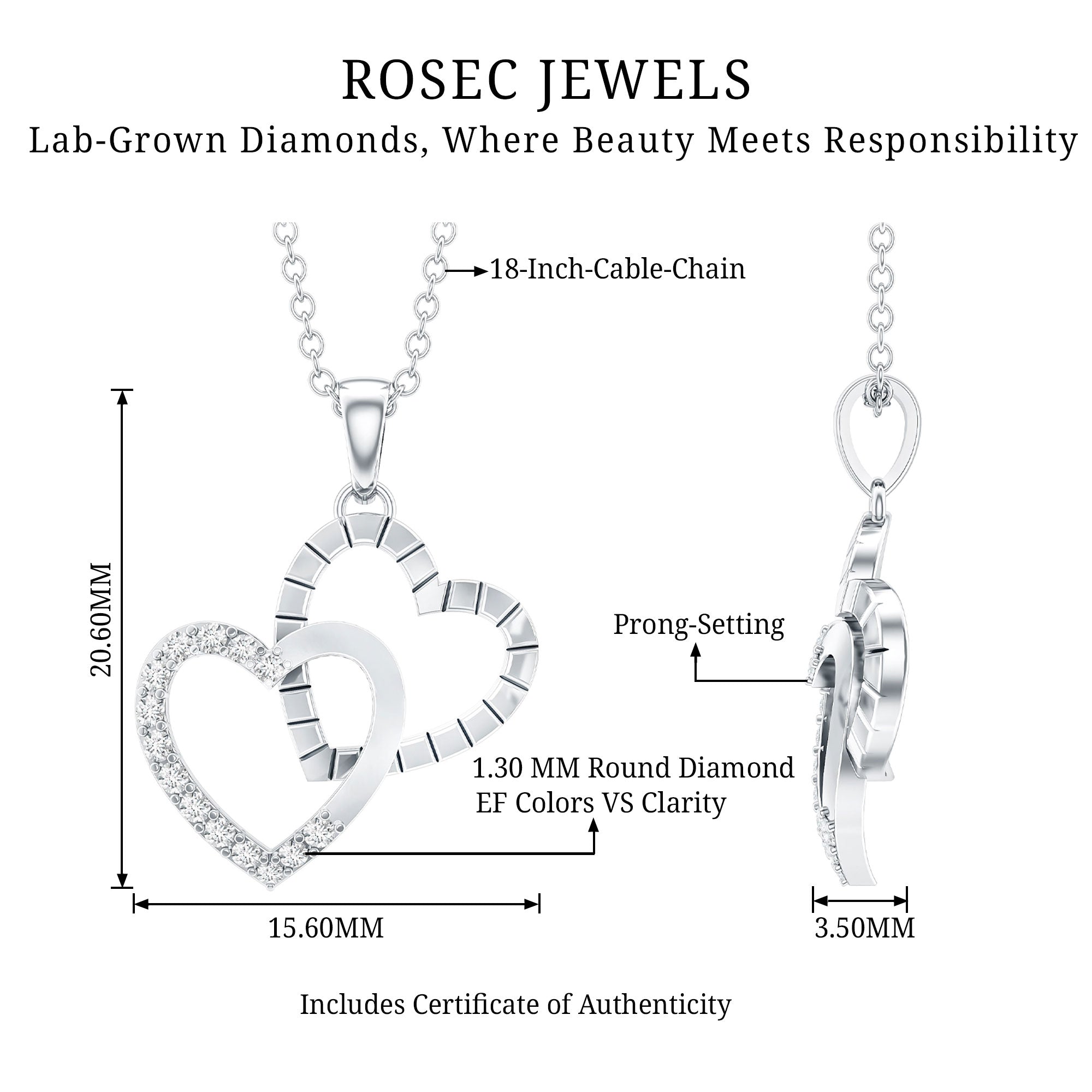 Pave Set Diamond Double Heart Necklace