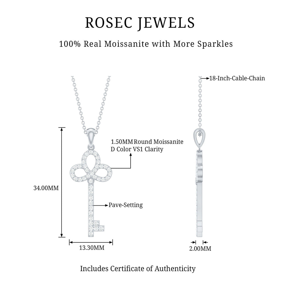 Certified Moissanite Key Pendant Necklace for her