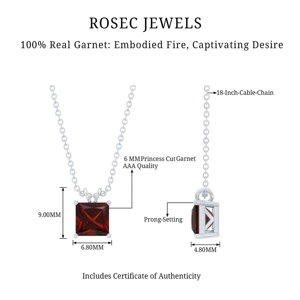 Genuine Princess Cut Garnet Solitaire Locket With Chain