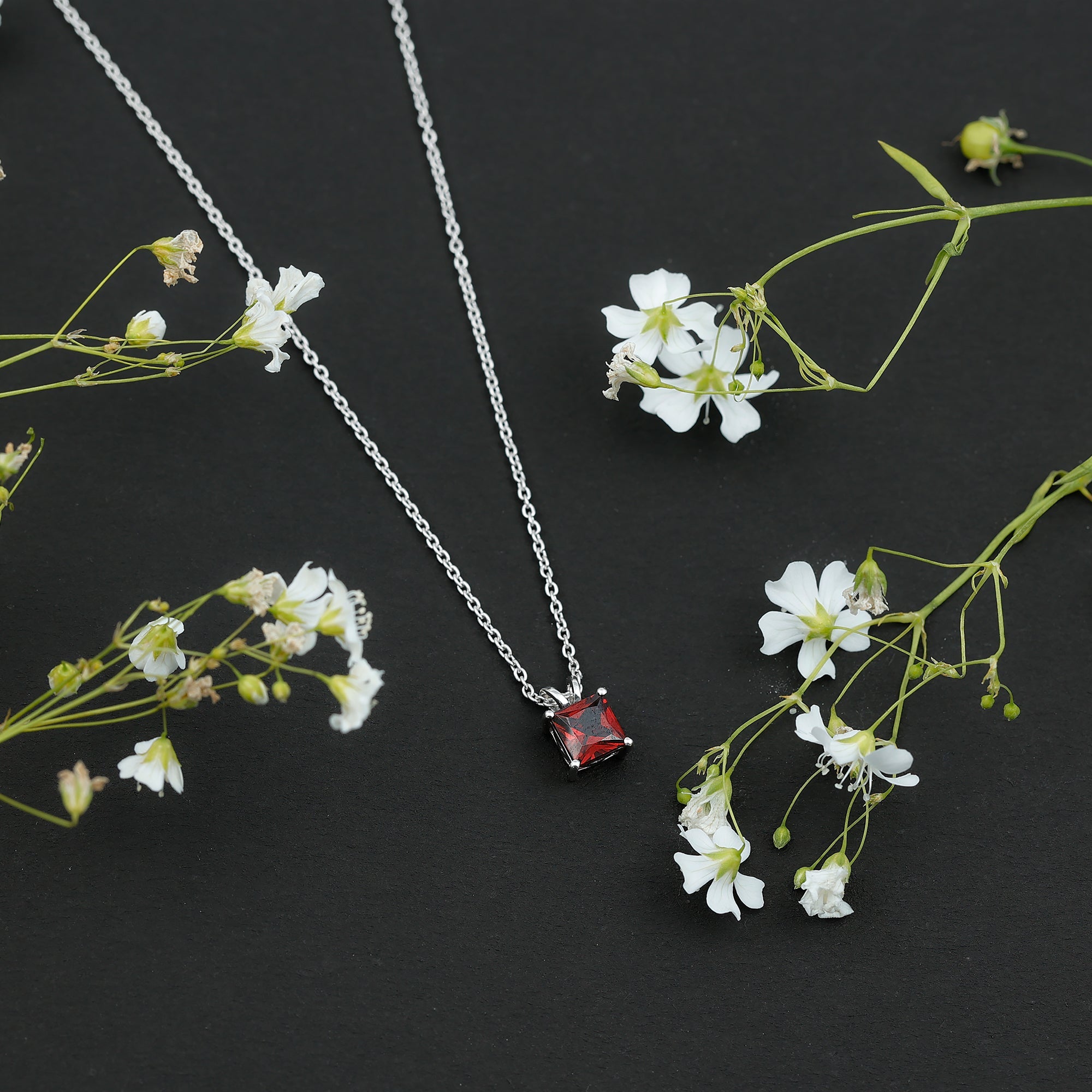Genuine Princess Cut Garnet Solitaire Locket With Chain