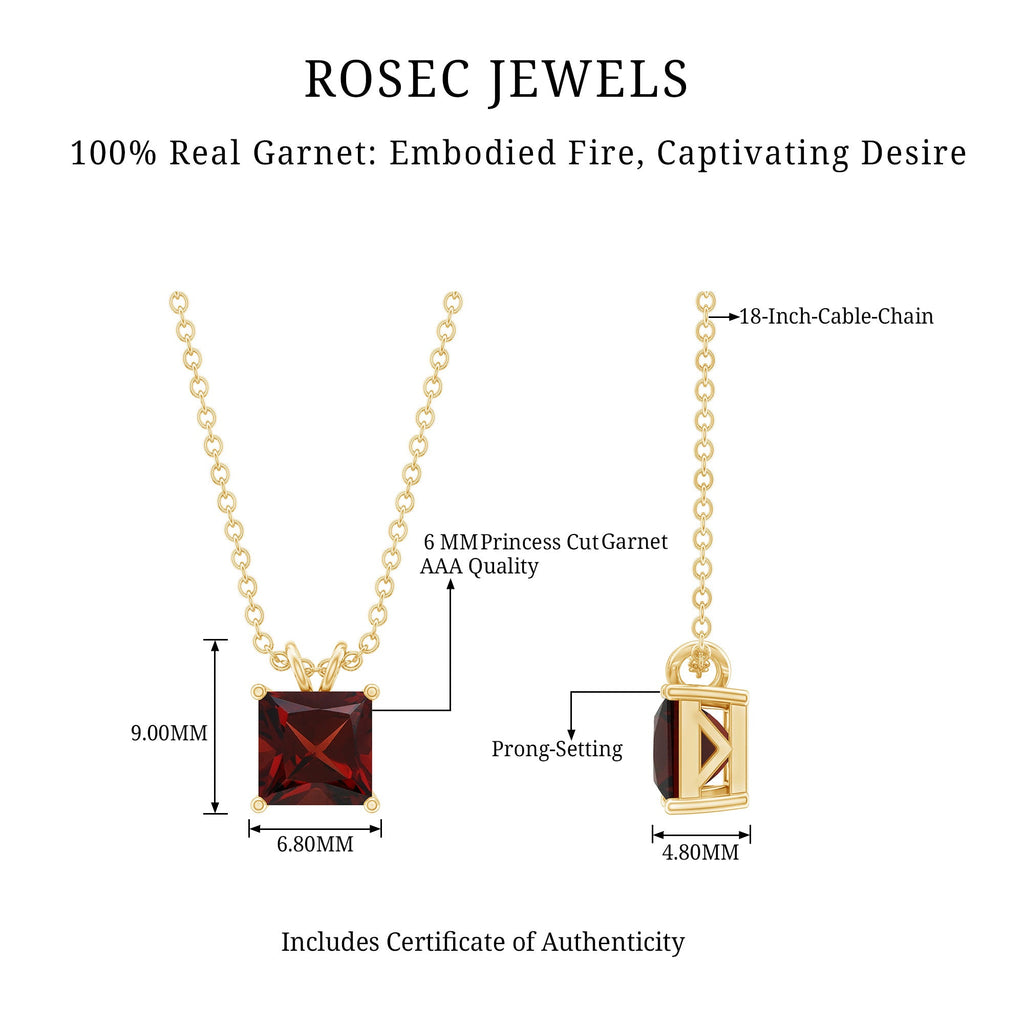 Genuine Princess Cut Garnet Solitaire Locket With Chain