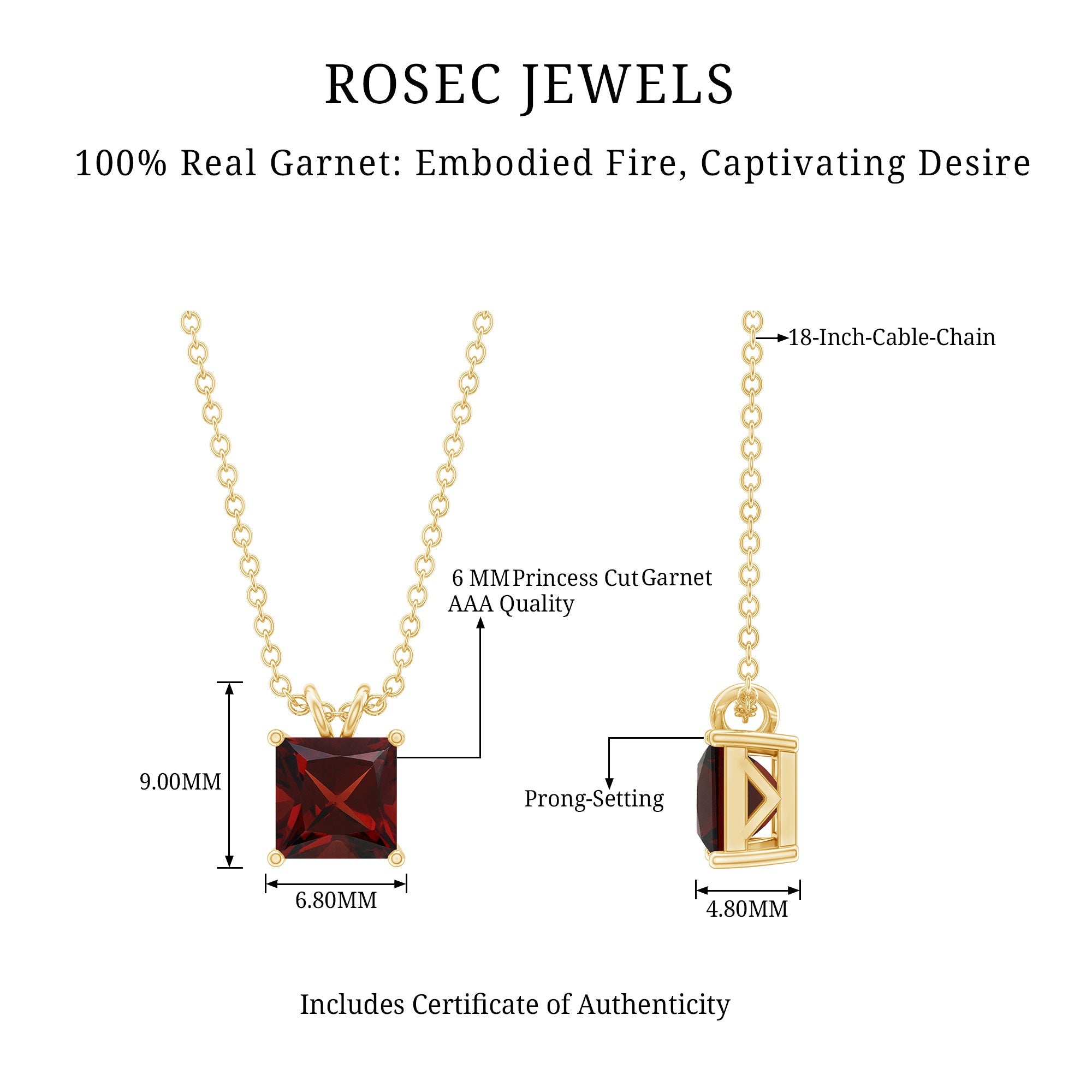 Genuine Princess Cut Garnet Solitaire Locket With Chain