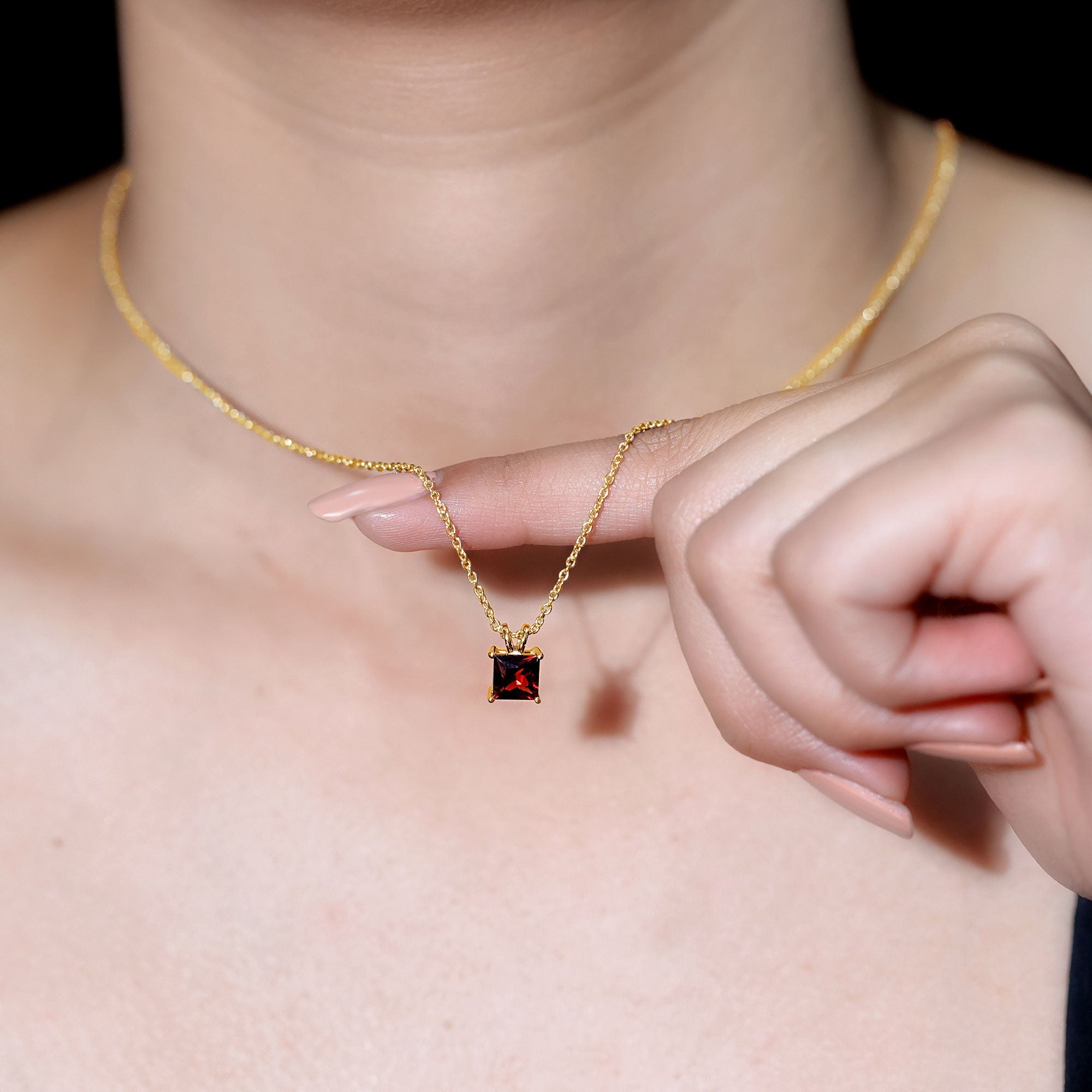 Genuine Princess Cut Garnet Solitaire Locket With Chain