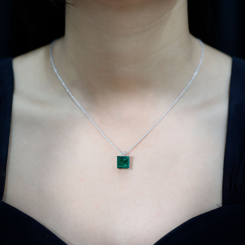 Princess Cut Lab Created Emerald Solitaire Necklace With Chain