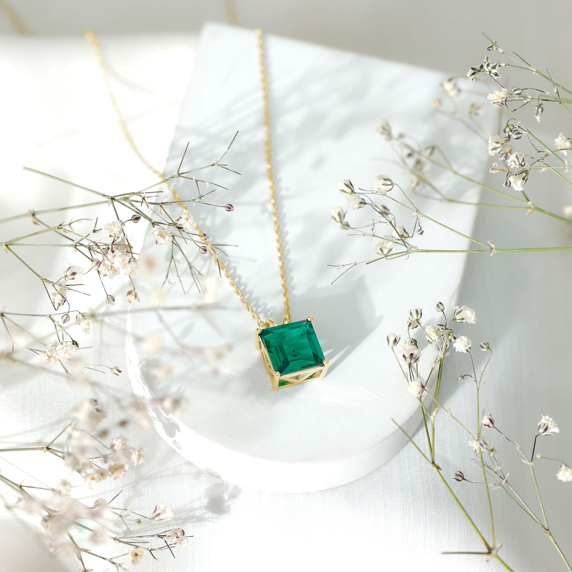 Princess Cut Lab Created Emerald Solitaire Necklace With Chain