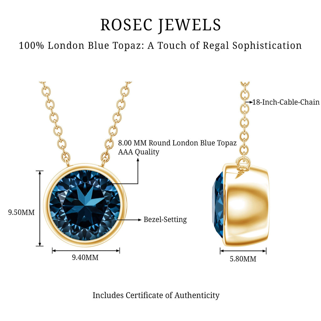 2 Carat Solitaire London Blue Topaz Chain Necklace in Bezel Setting