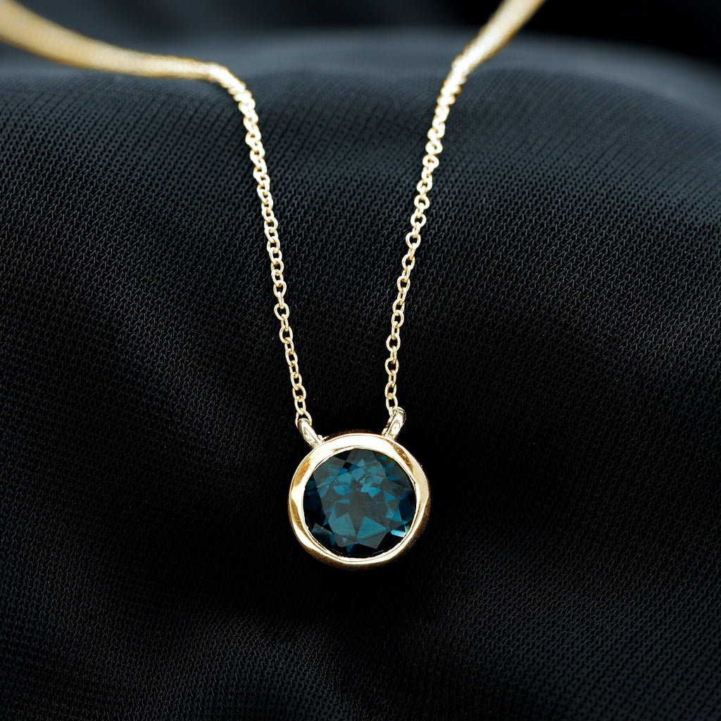 2 Carat Solitaire London Blue Topaz Chain Necklace in Bezel Setting
