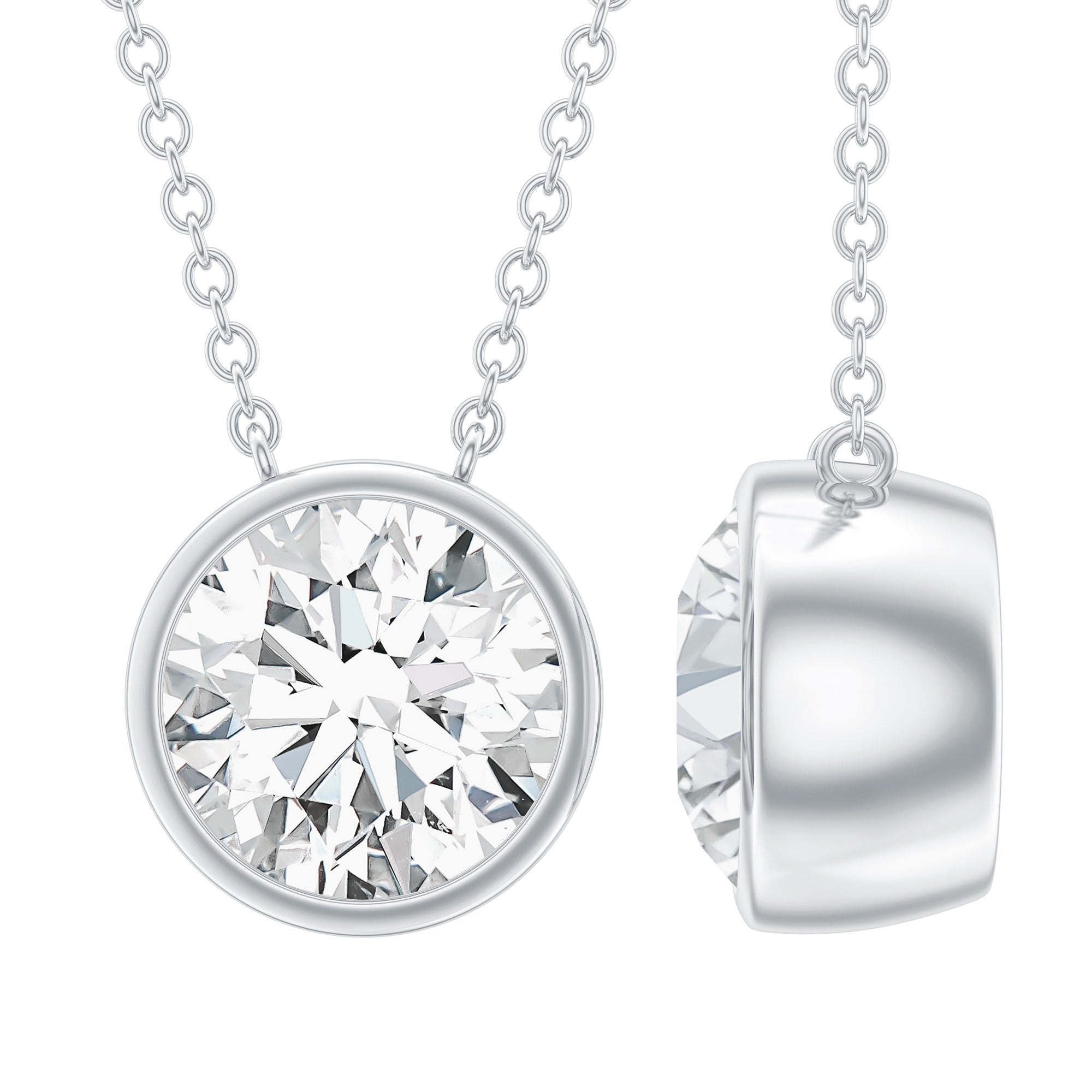 1 Carat Moissanite Solitaire Necklace in Bezel Setting