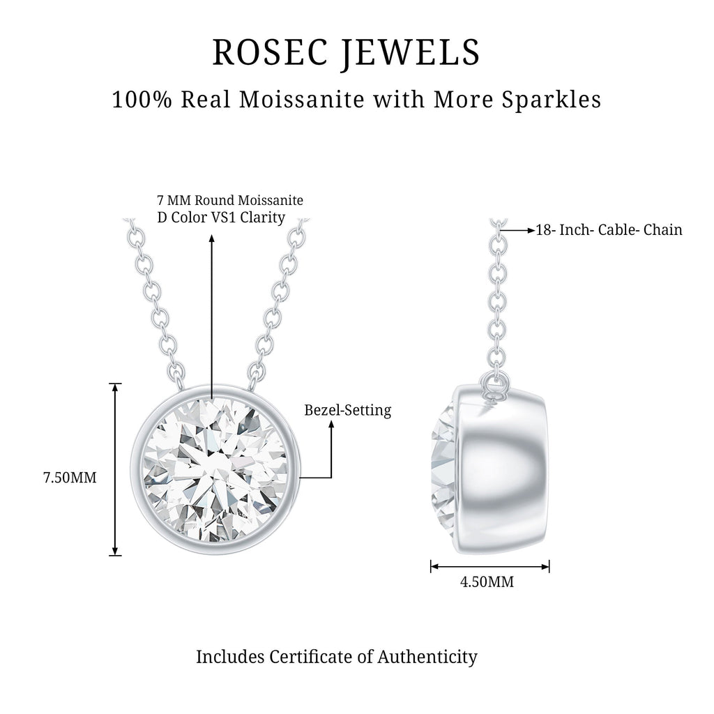 1 Carat Moissanite Solitaire Necklace in Bezel Setting