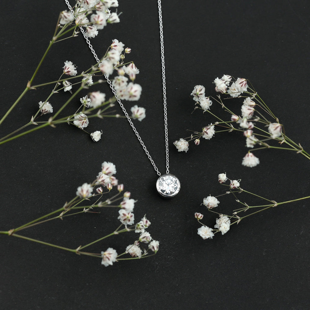 1 Carat Moissanite Solitaire Necklace in Bezel Setting