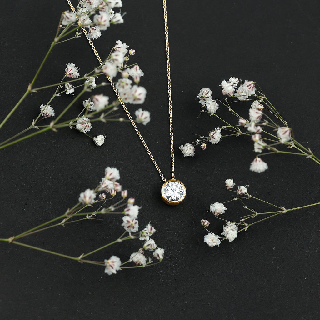 1 Carat Moissanite Solitaire Necklace in Bezel Setting