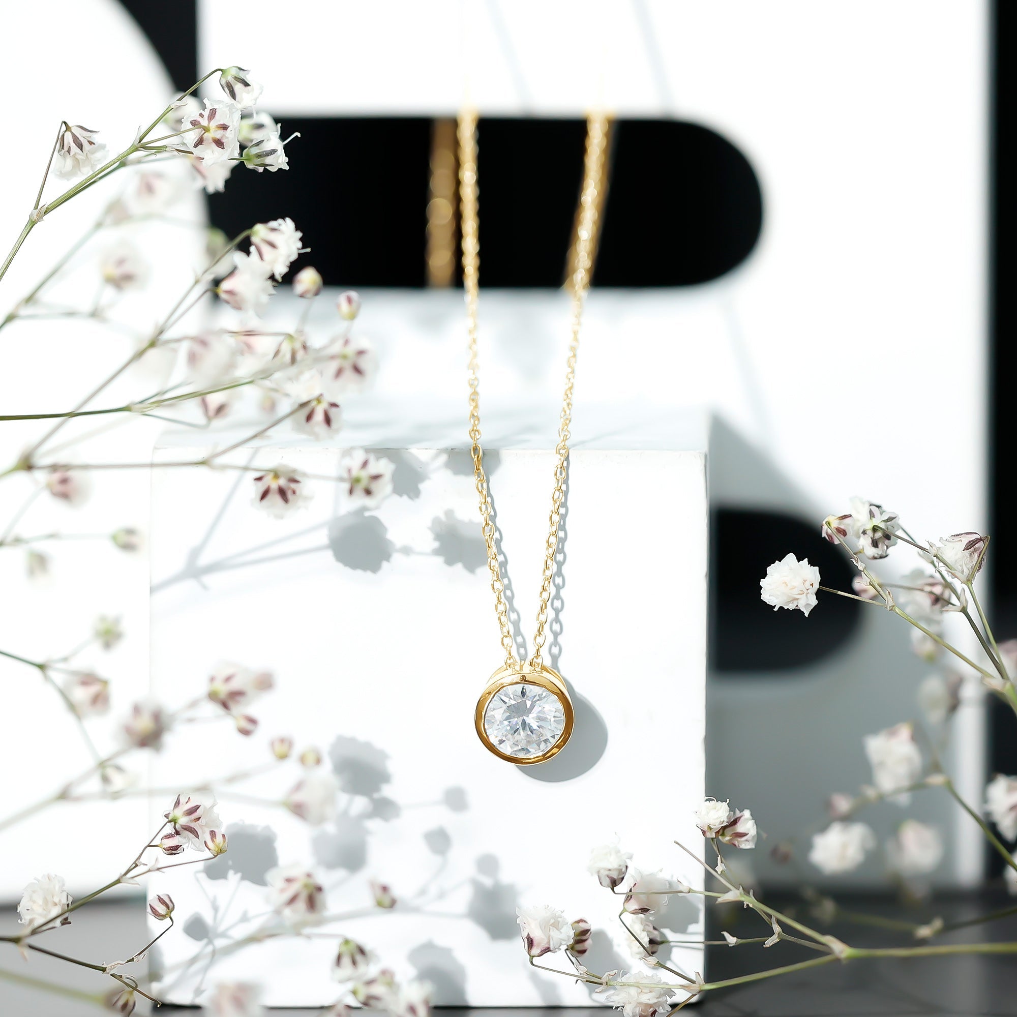 1 Carat Moissanite Solitaire Necklace in Bezel Setting
