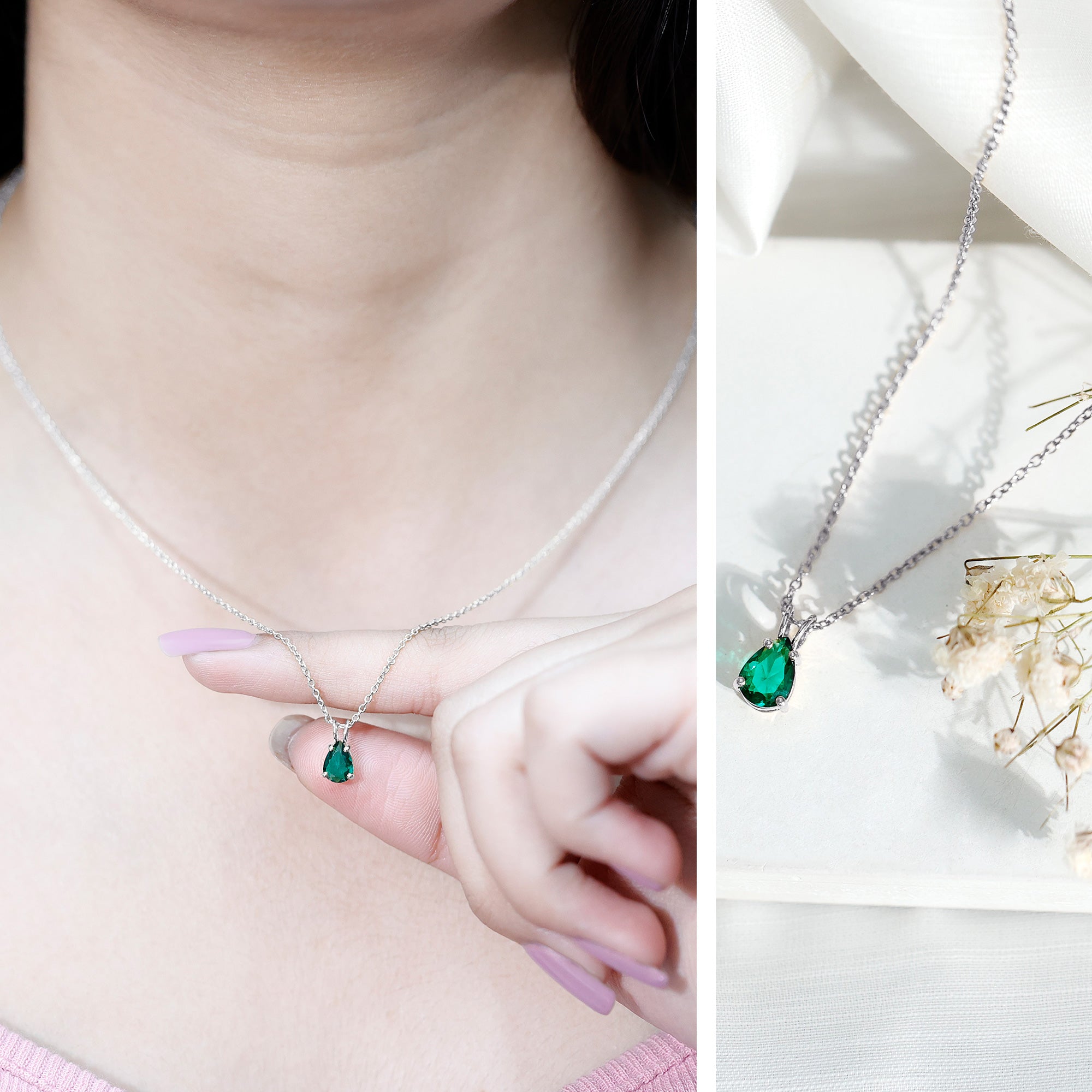 0.7 Carat Lab Created Emerald Teardrop Necklace
