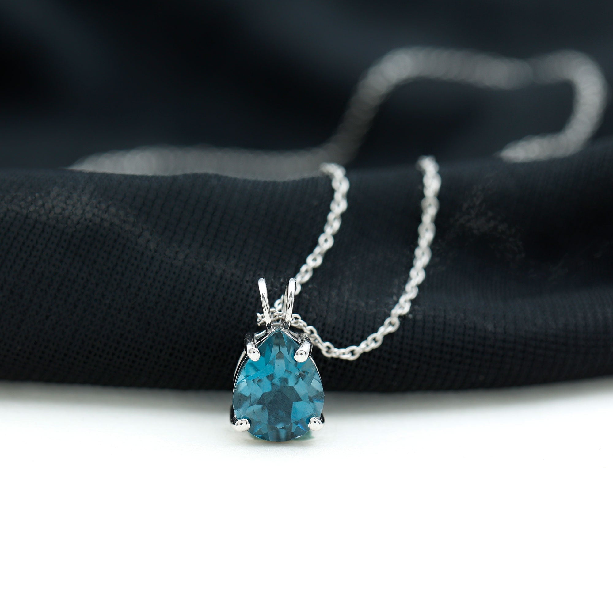1.75 Carat London Blue Topaz Solitaire Teardrop Necklace With Chain