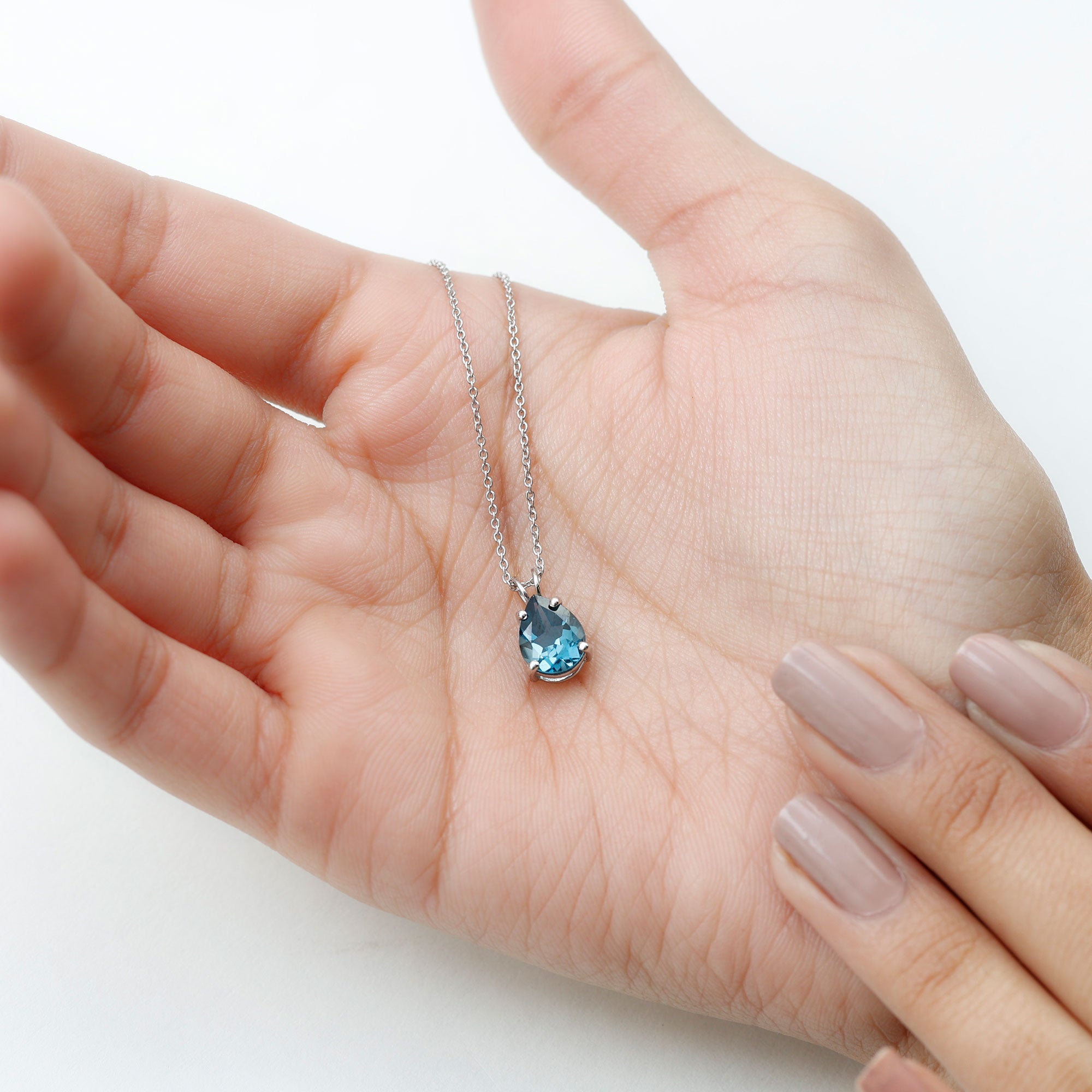 1.75 Carat London Blue Topaz Solitaire Teardrop Necklace With Chain