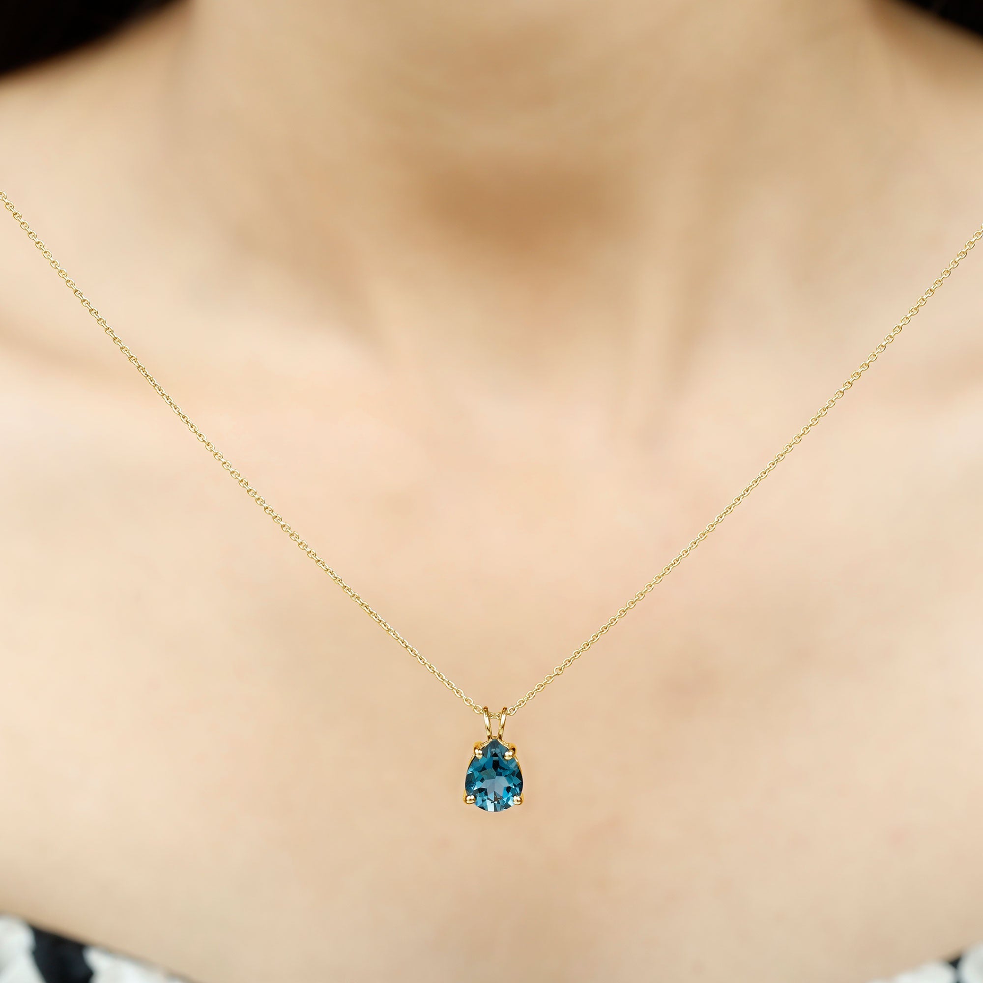 1.75 Carat London Blue Topaz Solitaire Teardrop Necklace With Chain
