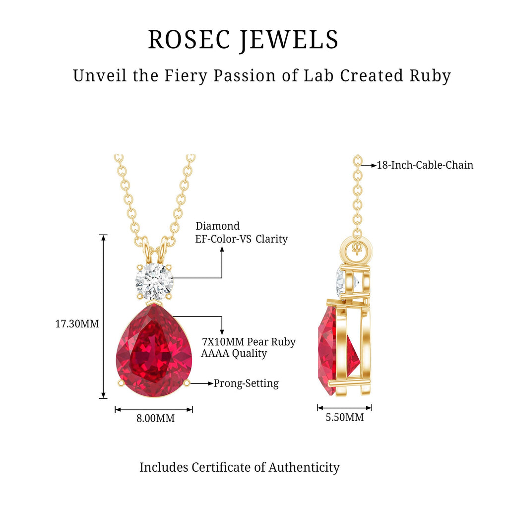 2.9 Carat Lab Created Ruby Teardrop Pendant with Diamond