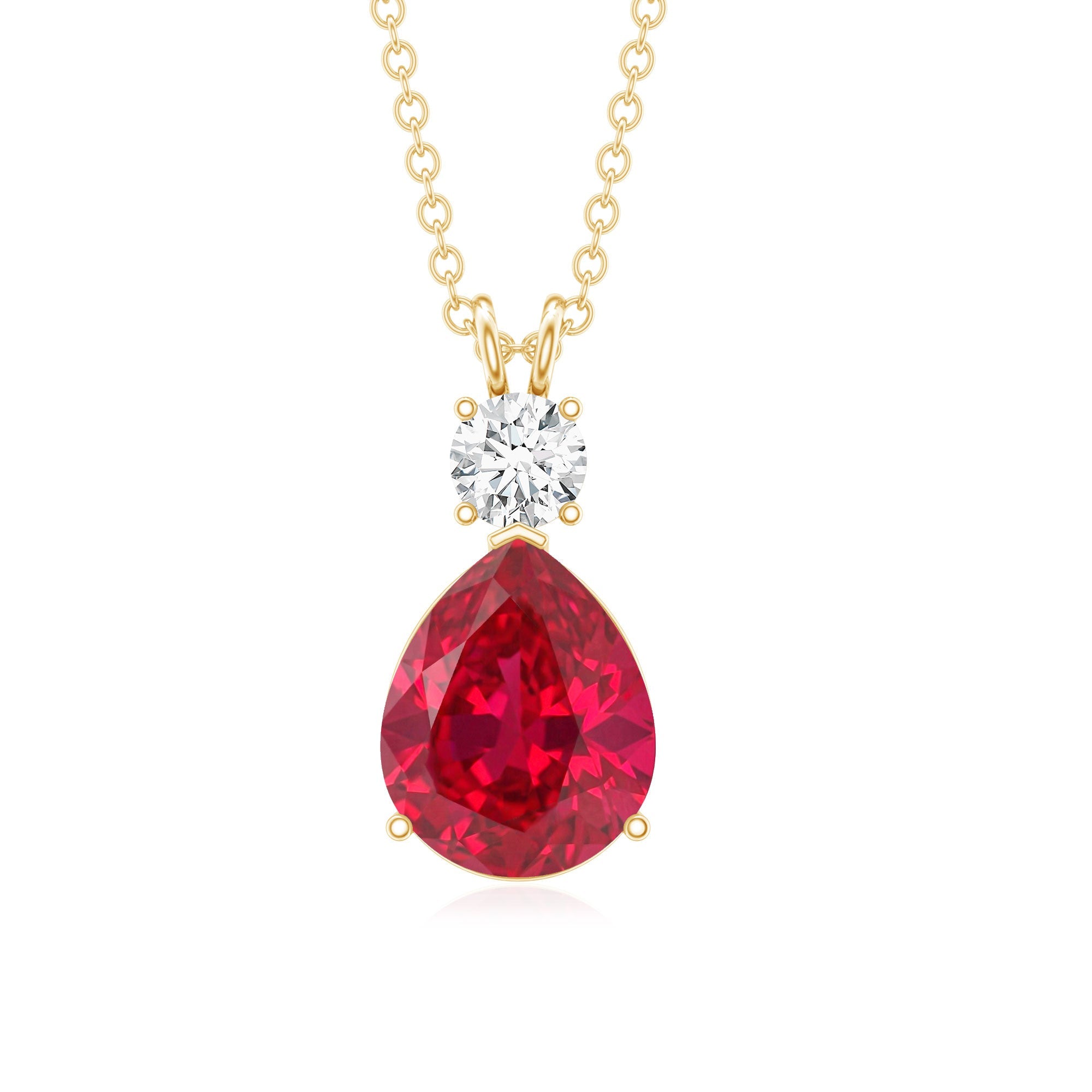2.9 Carat Lab Created Ruby Teardrop Pendant with Diamond