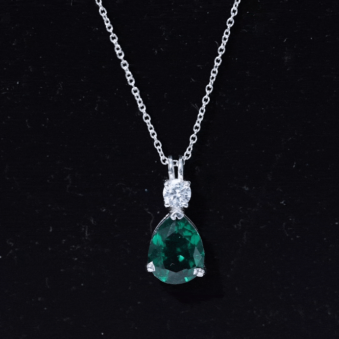 Lab Grown Emerald Teardrop Pendant with Moissanite