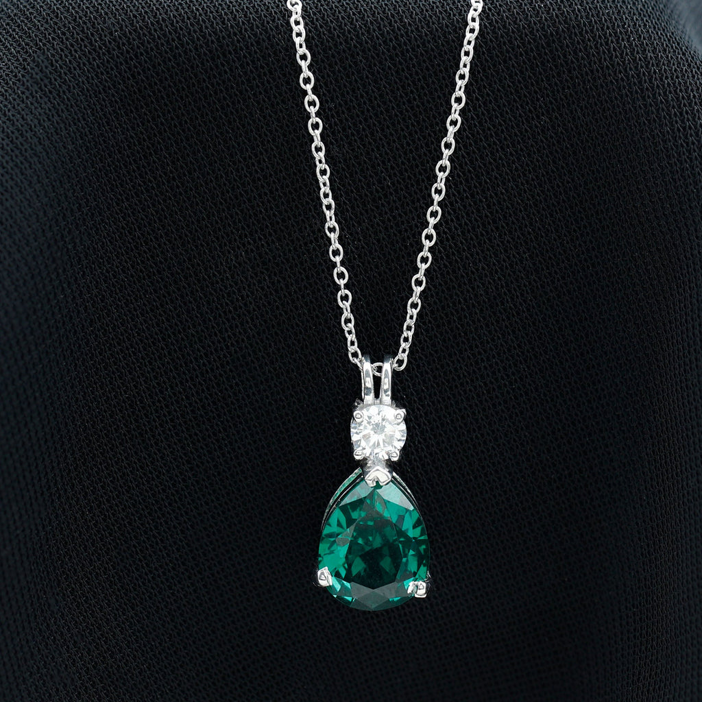 Lab Grown Emerald Teardrop Pendant with Moissanite