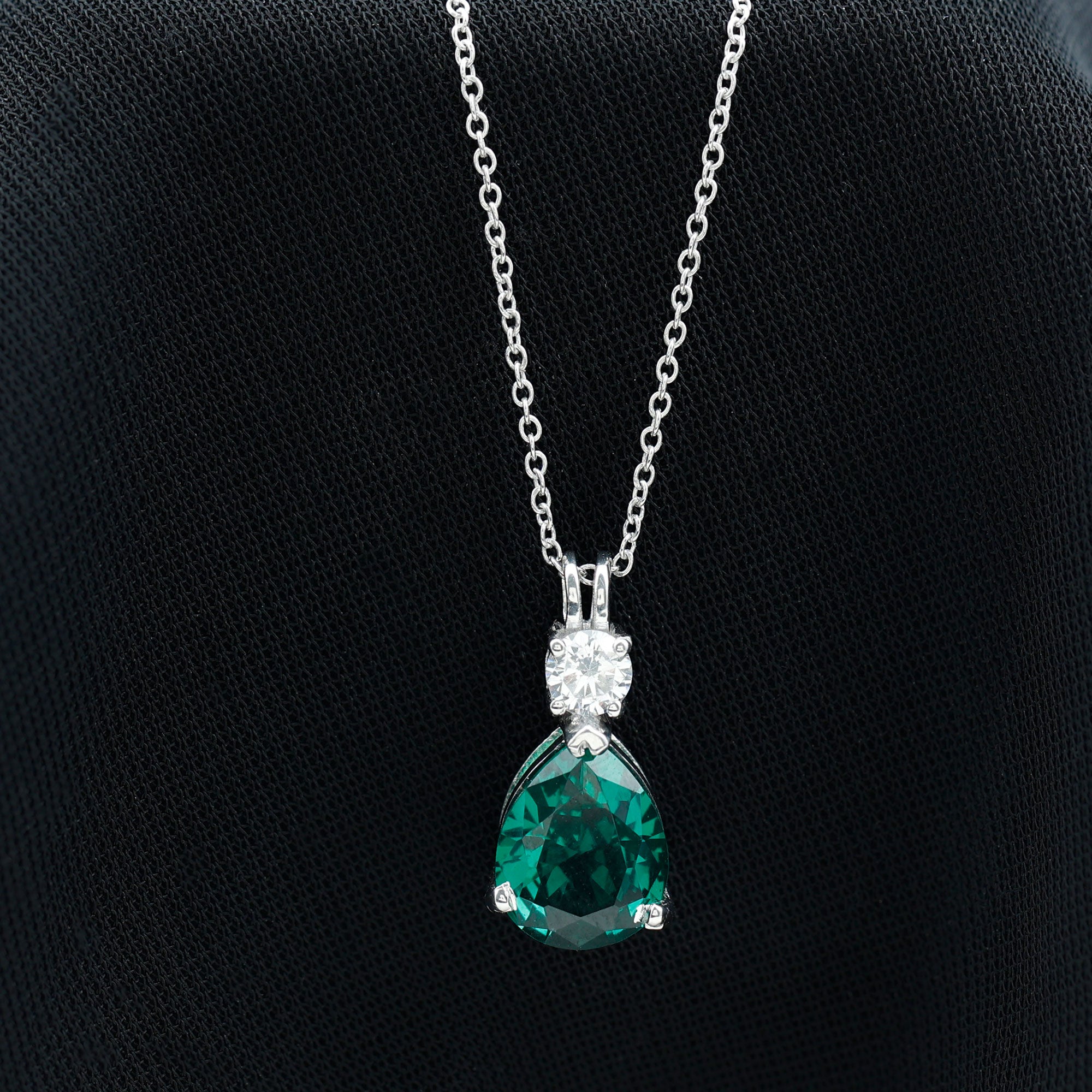 Lab Grown Emerald Teardrop Pendant with Moissanite