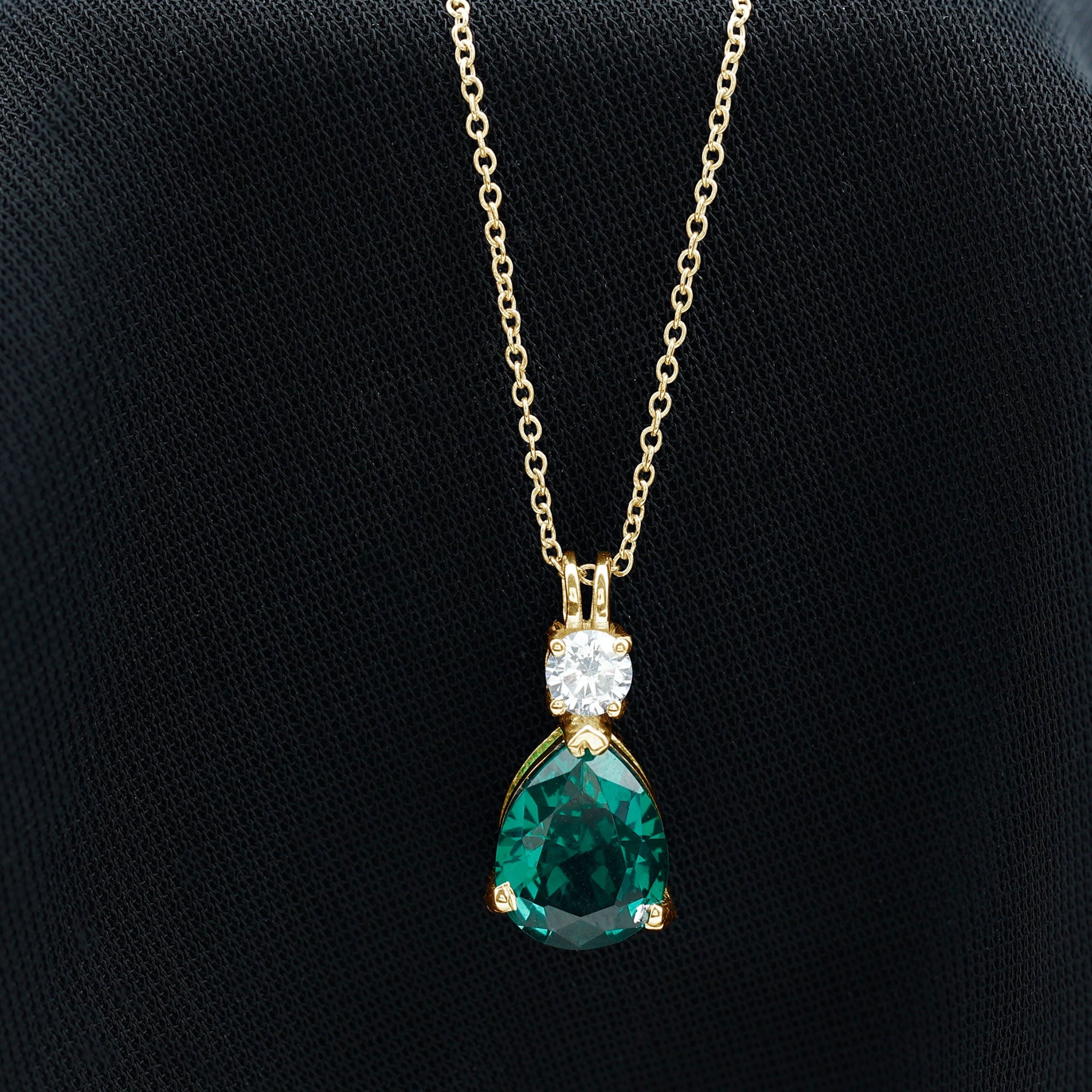 Lab Grown Emerald Teardrop Pendant with Moissanite