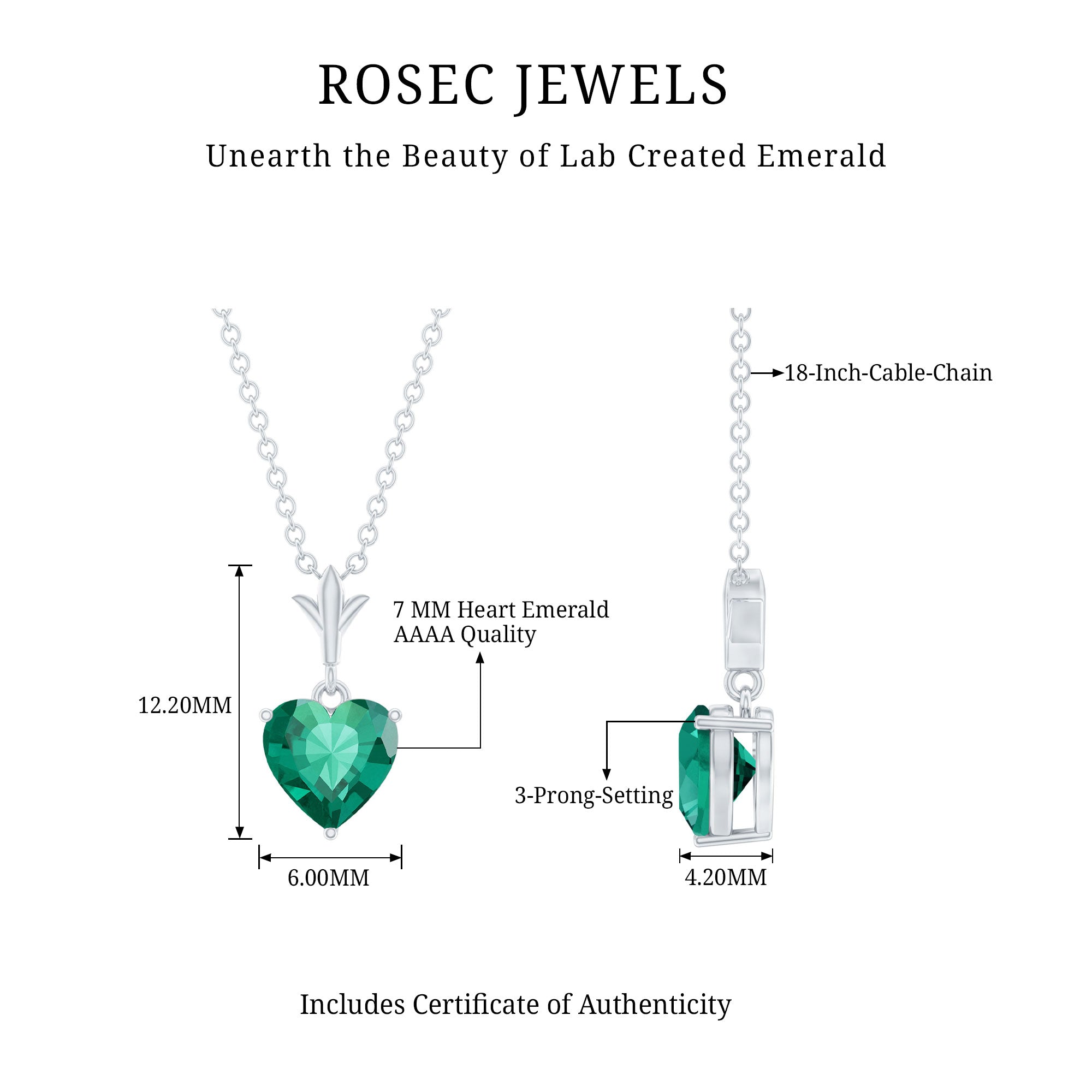 Certified Lab Created Emerald Heart Solitaire Necklace With Chain