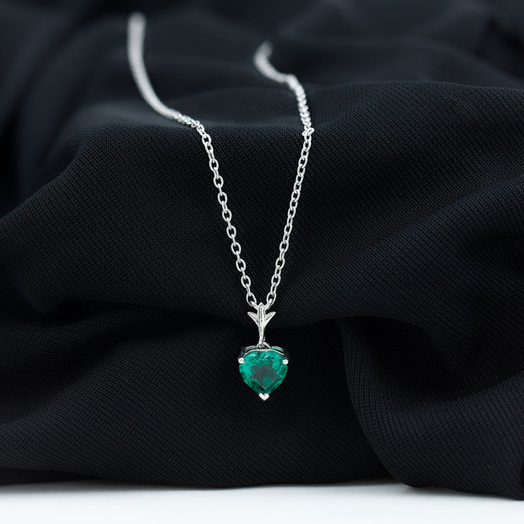 Certified Lab Created Emerald Heart Solitaire Necklace With Chain